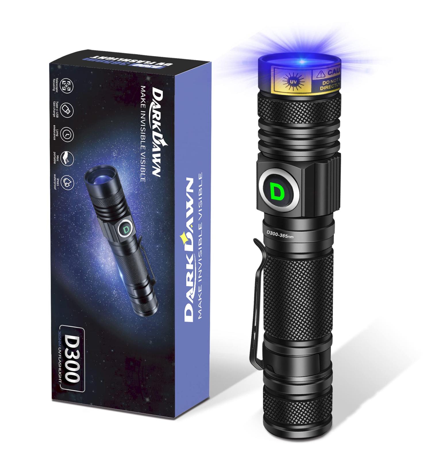 DARKDAWN UV Torch Flashlight 365nm Light USB Rechargeable Ultraviolet LED Blacklight Powerful Woods Lamp Portable Mini Detector for Pet Urine Stains Uranium Glass Money Resin Curing Fluorescent Uv 365nm Light/Blue - 1 Pack - Buy Online on SooperMarket.com