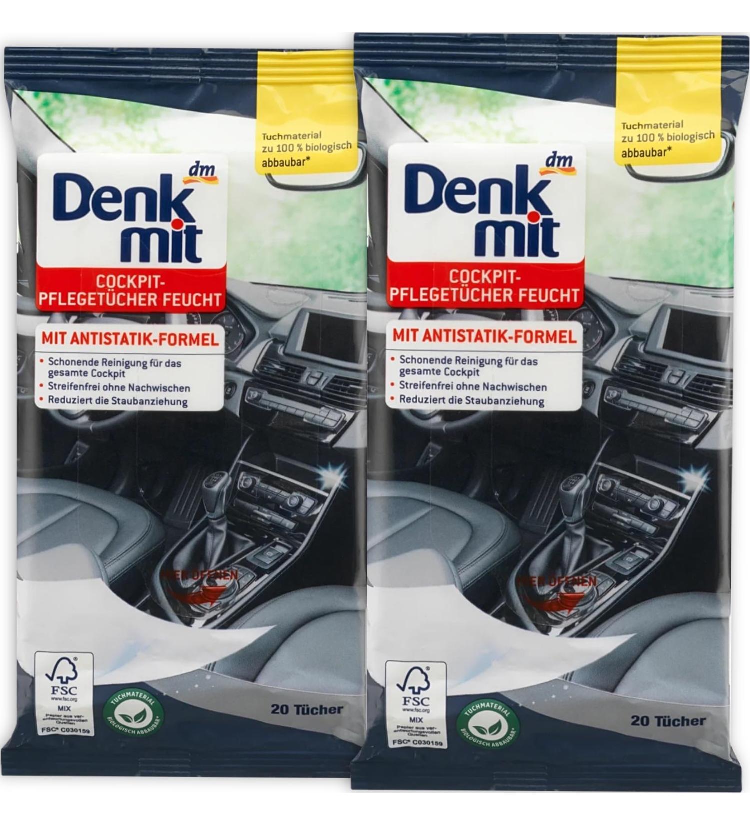 Wet Cleaning Wipes for Car Care 2 packs x 20 pieces - With the special Antistatic Formula - Gentle Cleaning for the entire Cockpit/Denkmit Germany - Buy Online on SooperMarket.com