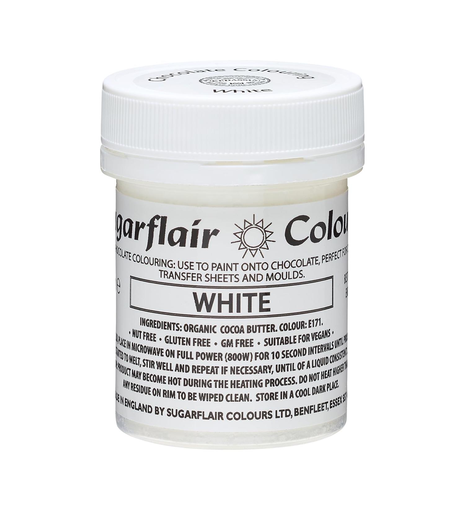 Sugarflair White Chocolate Colouring - Coloured Cocoa Butter for Adding Colour to Chocolate or Painting Directly Onto Chocolate Transfer Sheets or Moulds - 35g