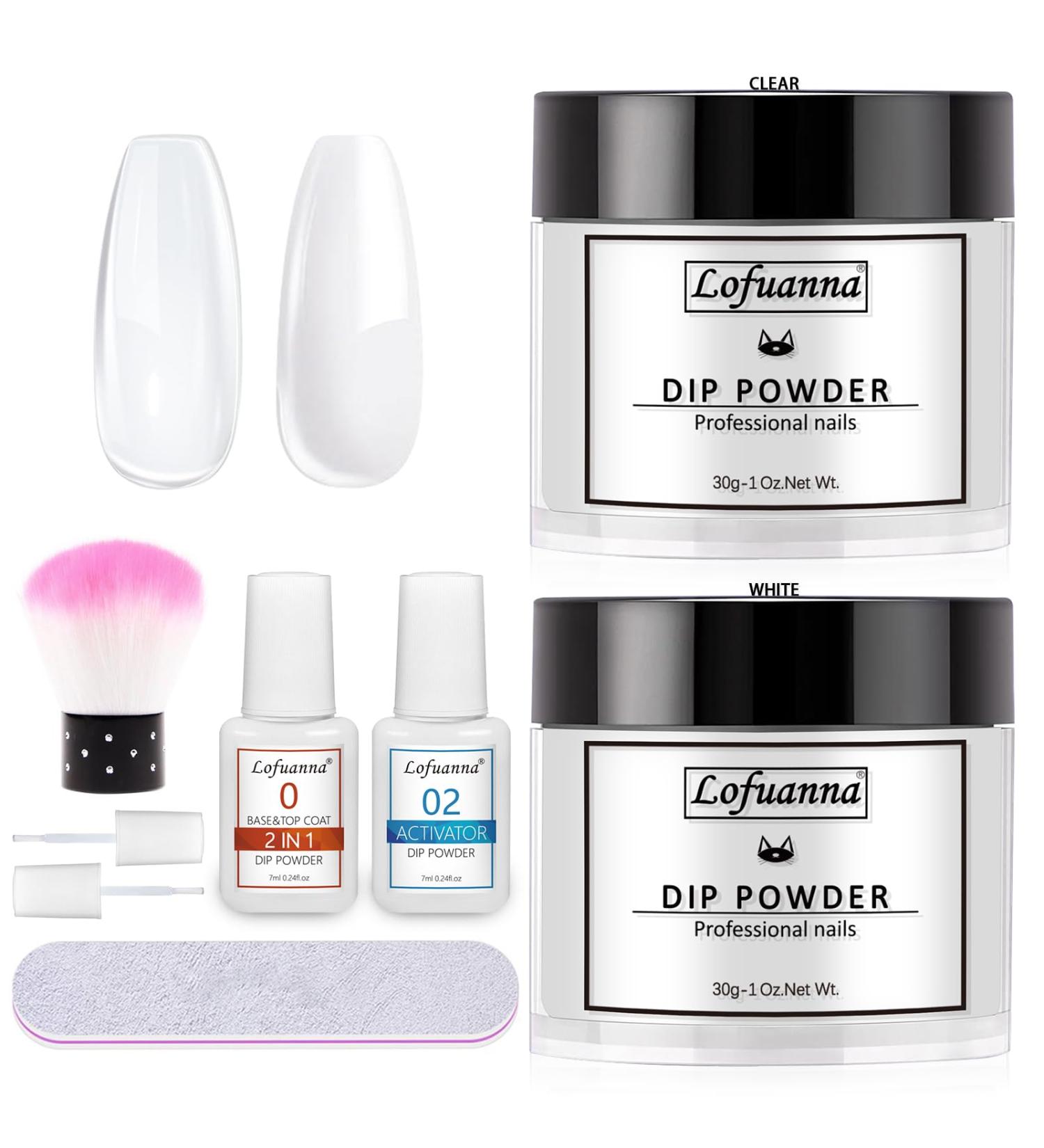 Lofuanna Dip Powder Nail Kit - Clear & White Dipping Powder Starter Set with 2-in-1 Base & Top Coat - Activator Included, No UV/LED Needed - Easy to Apply Nail Art Manicure Set for Beginners - Buy Online on SooperMarket.com