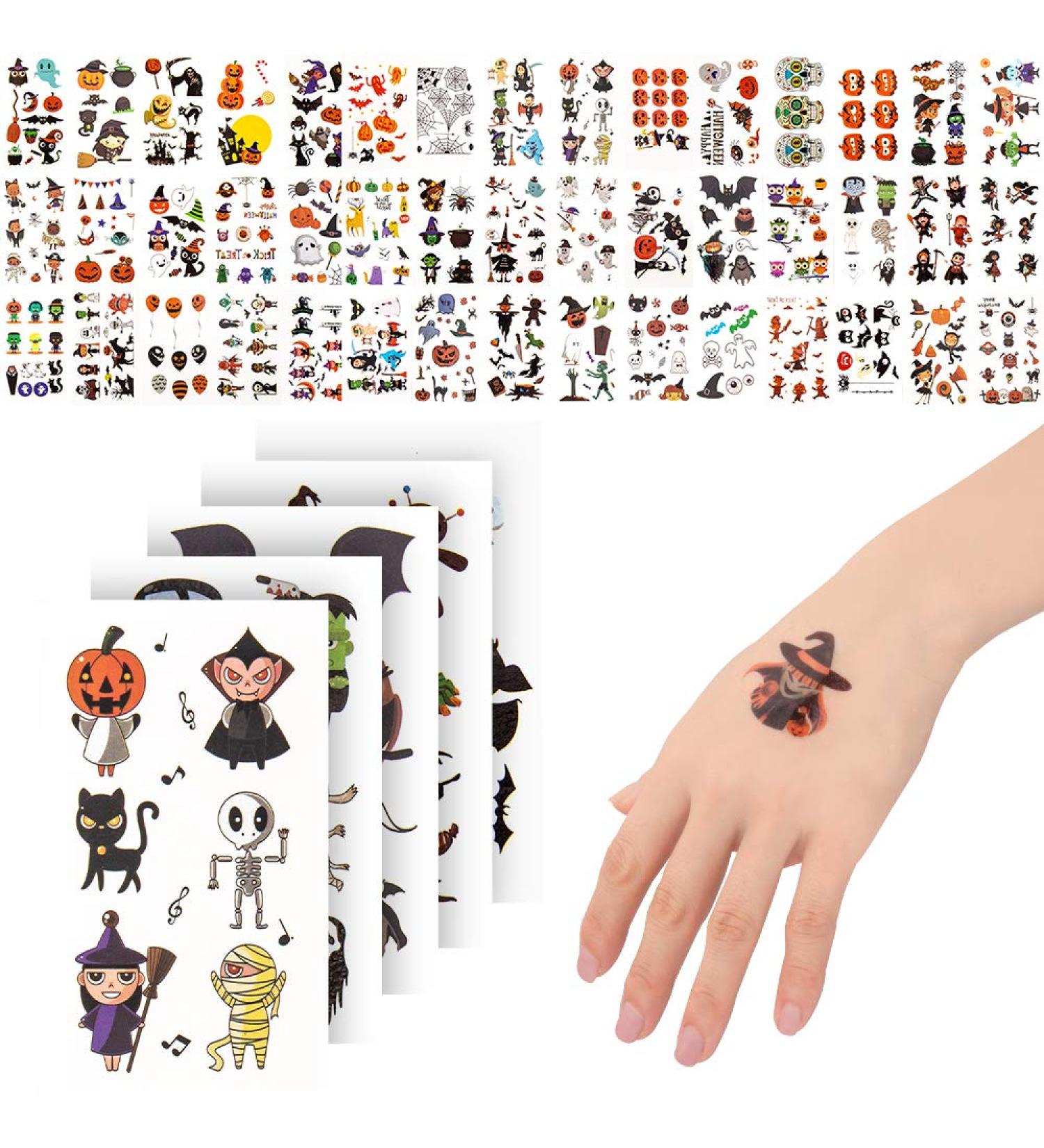 400 Halloween Temporary Tattoos for Kids - Non-Toxic Stickers for Makeup, Party Cosplay, Face Decals - Halloween Favors for Boys and Girls - Cartoon Designs - Buy Online on SooperMarket.com