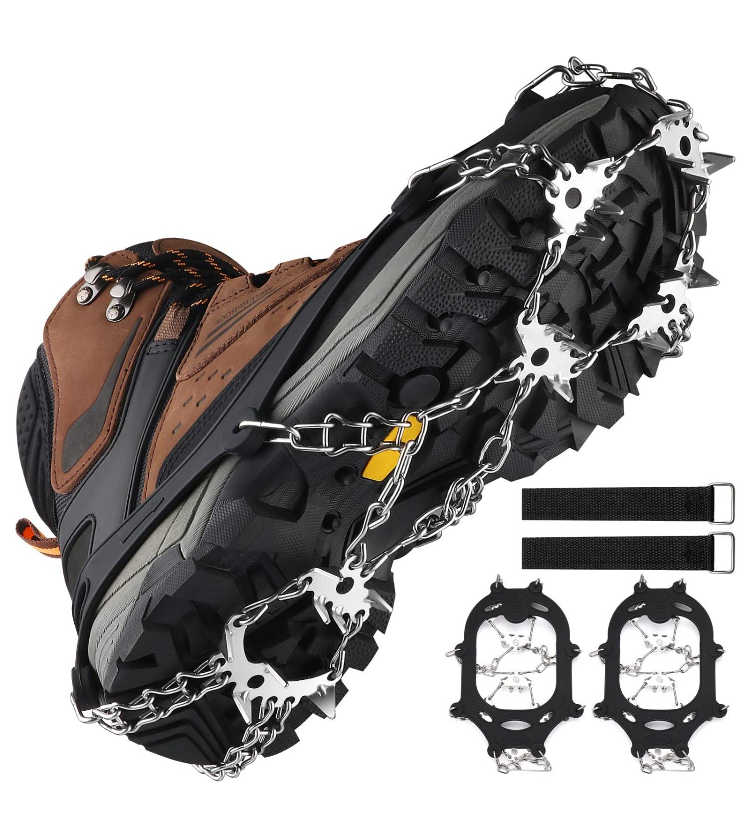 Roohiseng Ice Cleats Crampons - 24 Stainless Steel Spikes - Anti-Slip Traction for Boots & Shoes - Ideal for Hiking, Fishing, Walking, Climbing - Men & Women - Large Size - Buy Online on SooperMarket.com