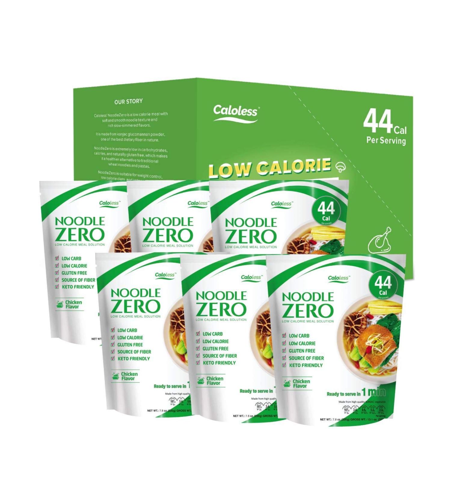 Caloless Konjac Shirataki Noodles 6-Pack - Low Calorie Healthy Chicken Flavor Variety Pack | Gluten-Free, Keto Snacks, Non-GMO, Low Carb, Diabetic-Friendly - Buy Online on SooperMarket.com
