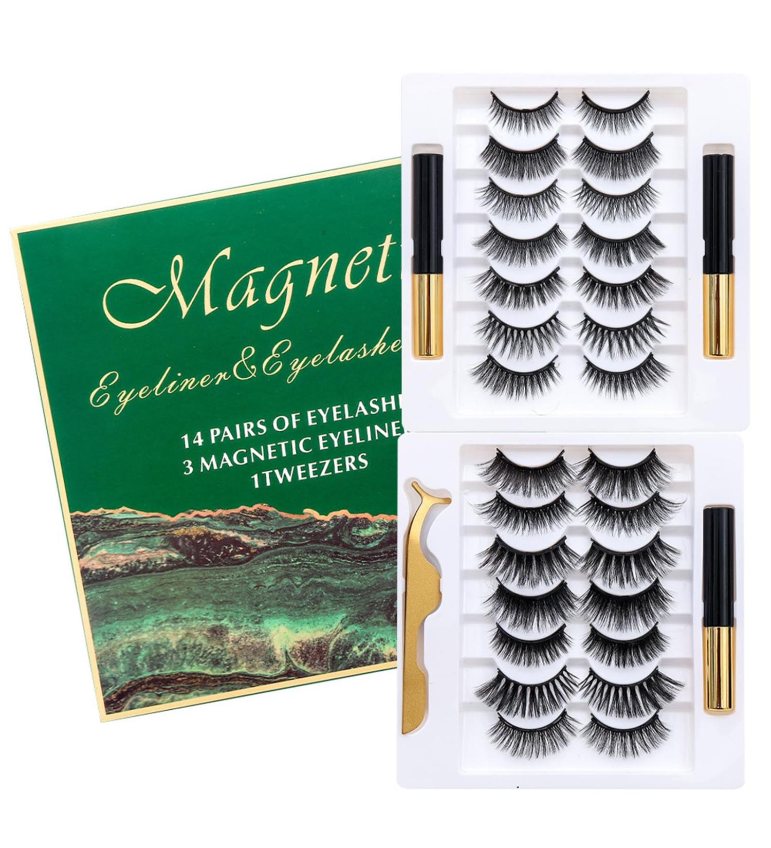 Joyeee Magnetic Eyelashes with Eyeliner 14 Pair Reusable False Lashes 3D Natural Looking Clusters Individual Lashes kit with Applicator No Glue Diy Lash Extension Kit - Buy Online on SooperMarket.com
