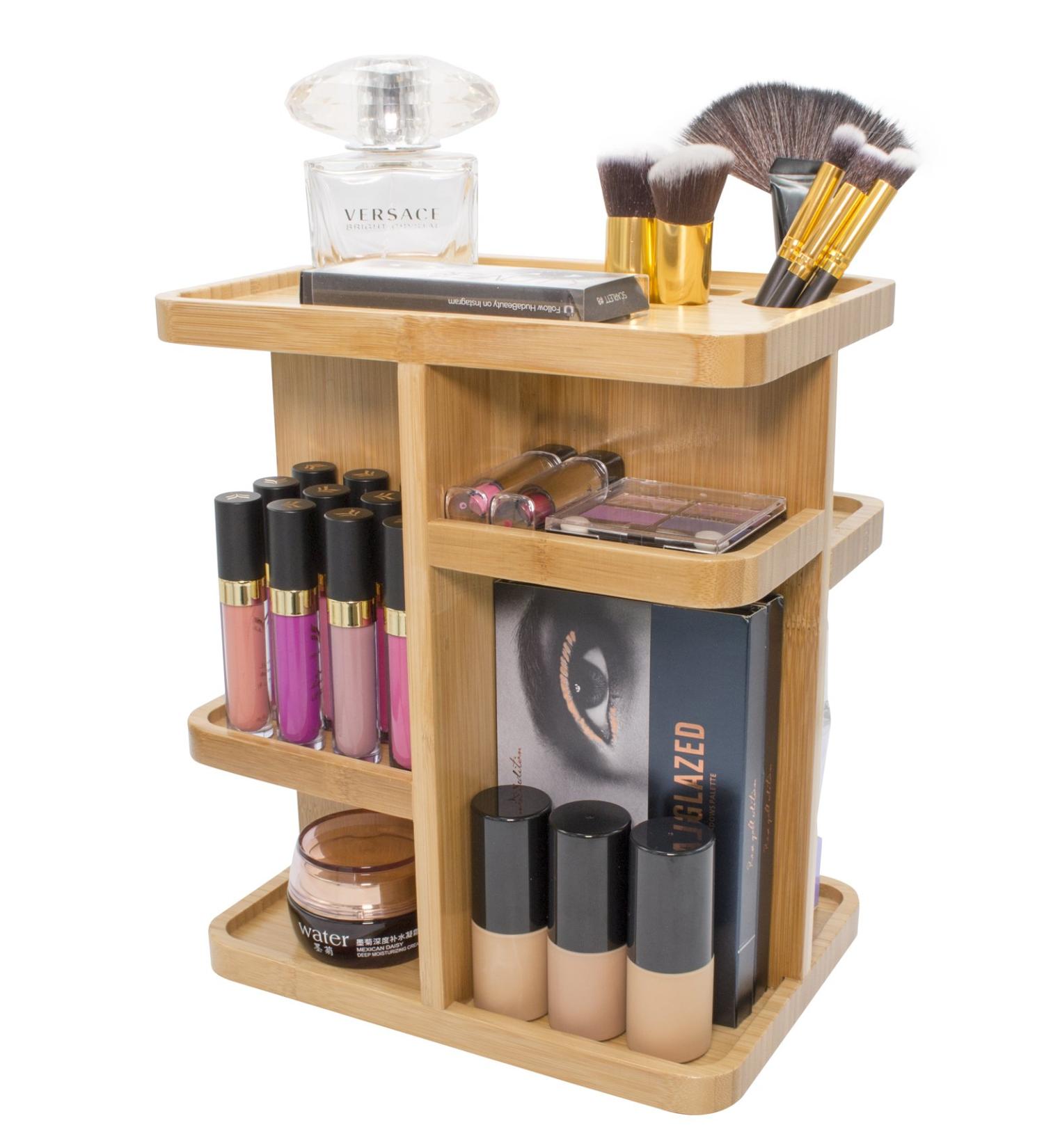 Sorbus 360 Bamboo Cosmetic Organizer - Multi-Function Storage Carousel for Makeup, Toiletries, and More - Ideal for Vanity, Desk, Bathroom, Bedroom, Closet, Kitchen - Eco-Friendly Bamboo - Buy Online on SooperMarket.com