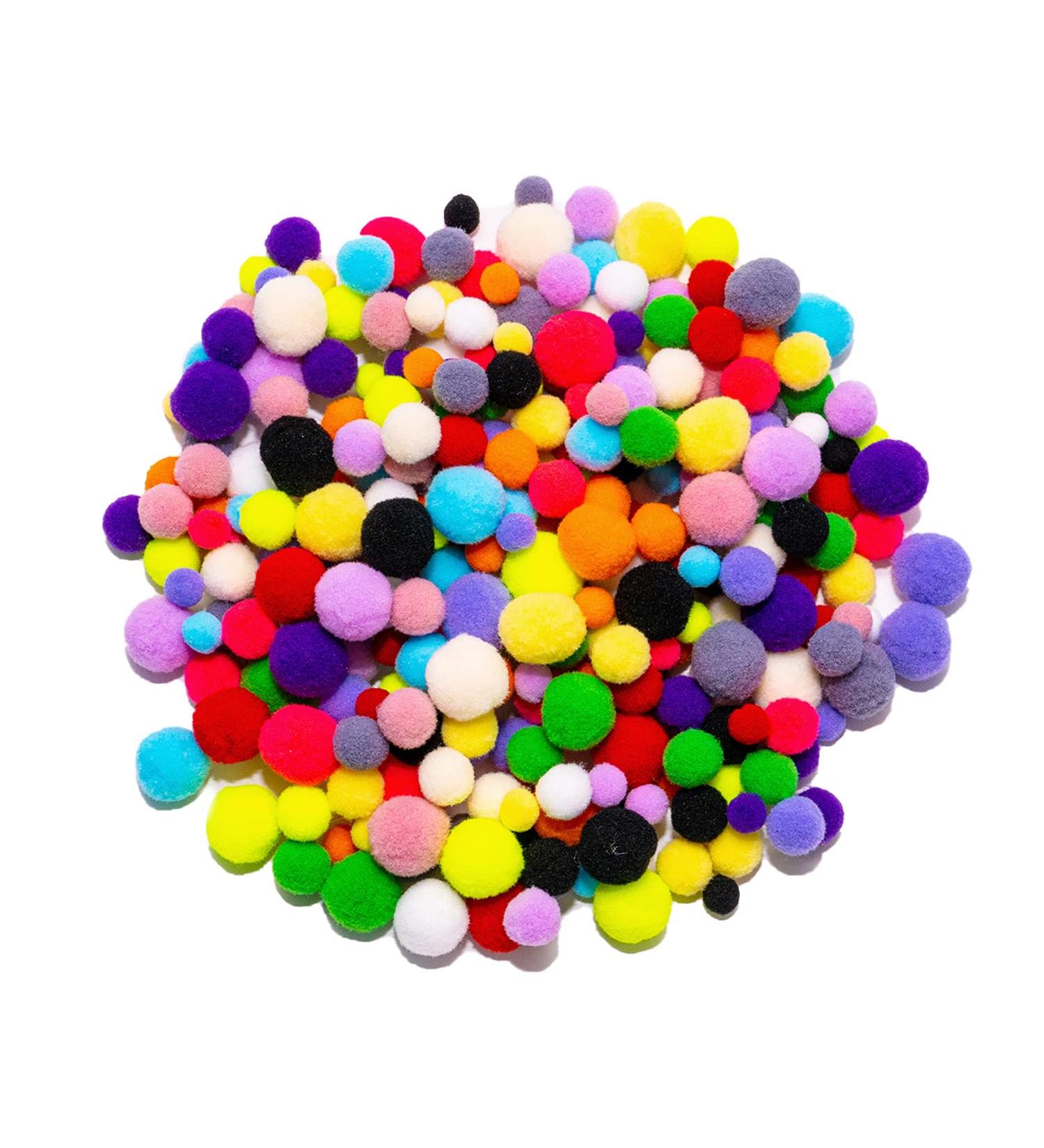 300Pcs Multi-Colored Pom Poms with Double Sided Tabs | Soft & Fluffy Puff Balls 10-20mm for Kids DIY Crafts - Buy Online on SooperMarket.com