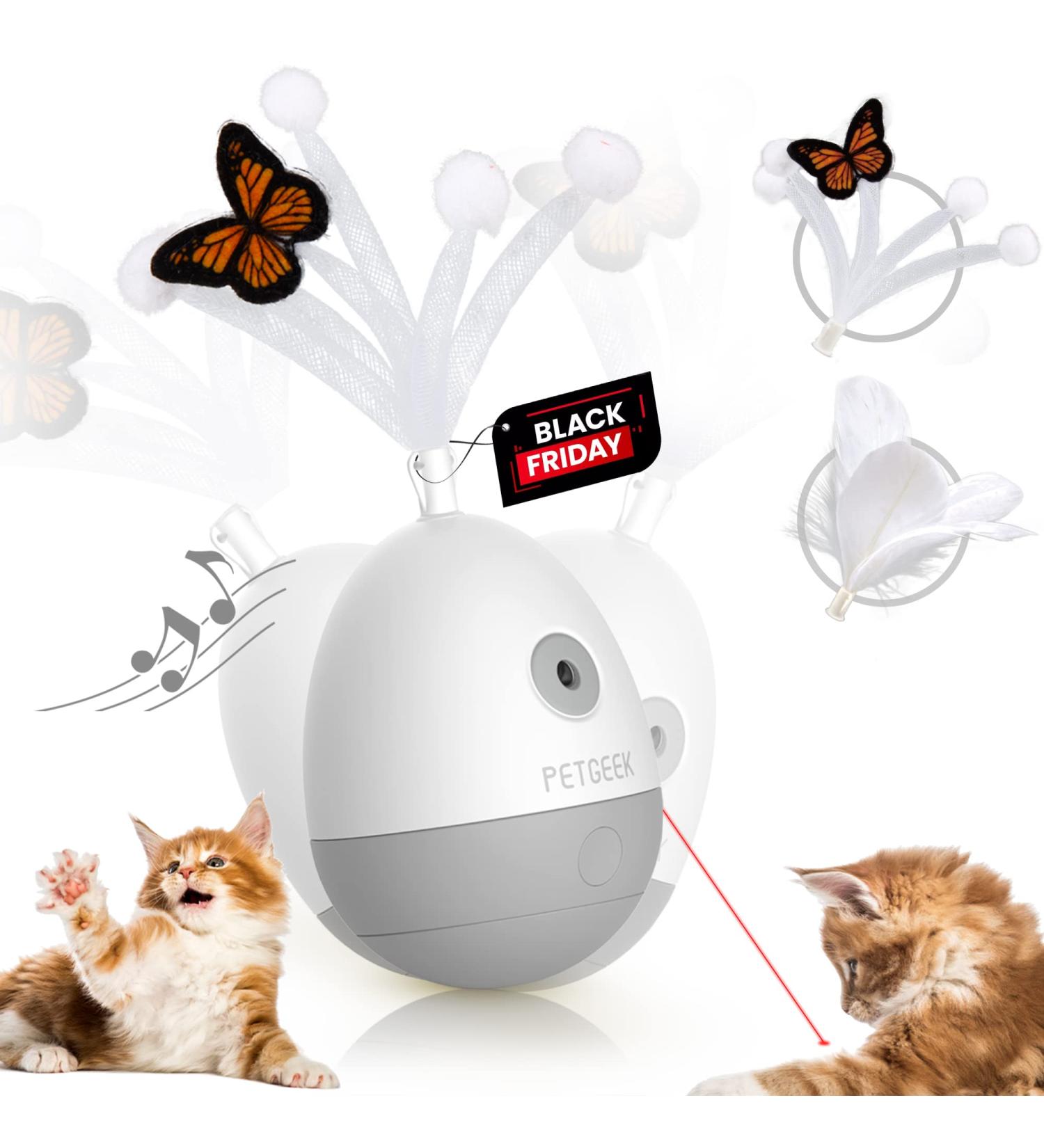PETGEEK Laser Pointer Cat Toy - Interactive Kitten Toy with Bird Squeaky - Automatic Rotating Cat Laser Pointer - Indoor Cat Toys Gray - Buy Online on SooperMarket.com