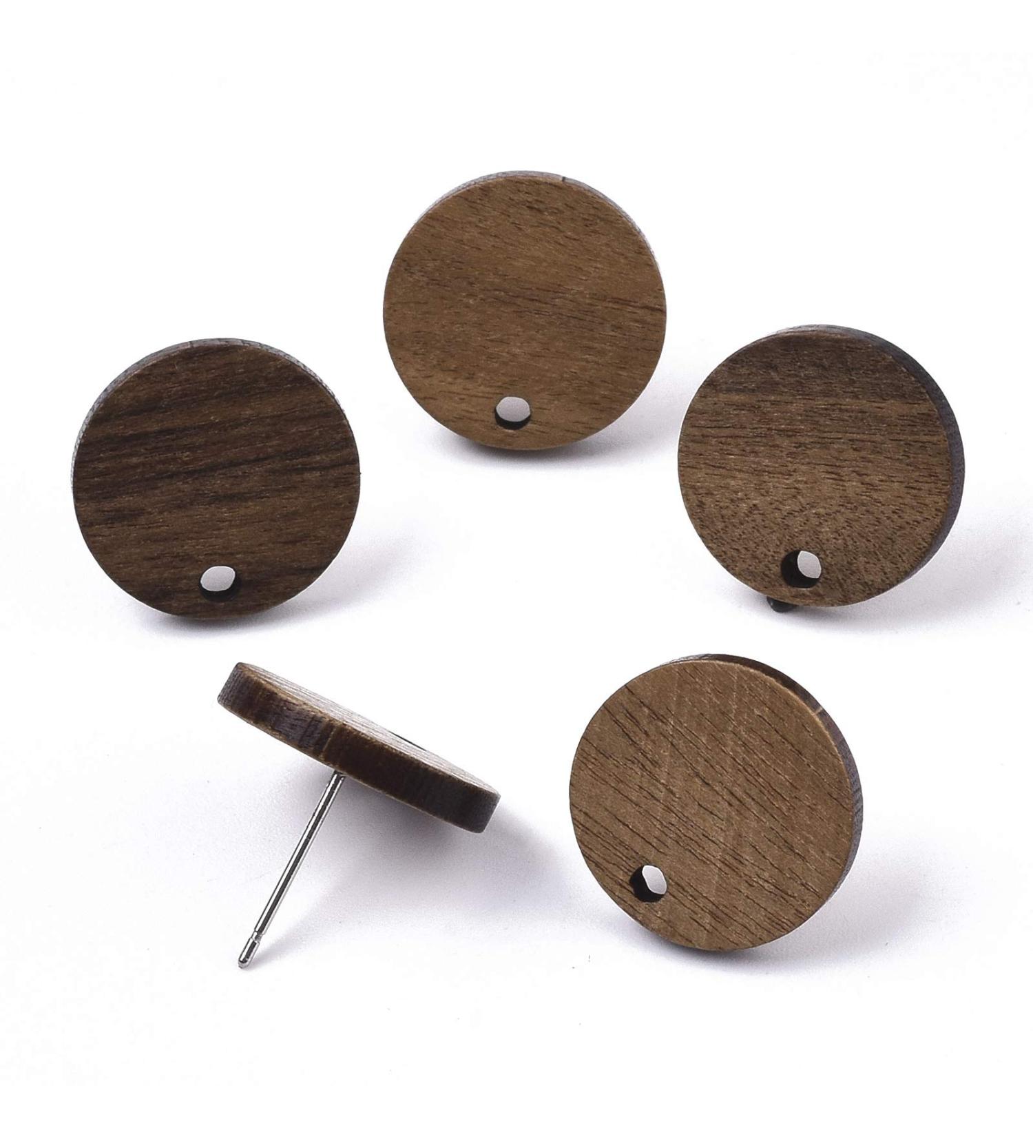 Pandahall 20 Pairs Walnut Wood Flat Round Earring Findings, Coconut Brown Dangle Stud Pendants - DIY Wooden Earrings Making - Buy Online on SooperMarket.com