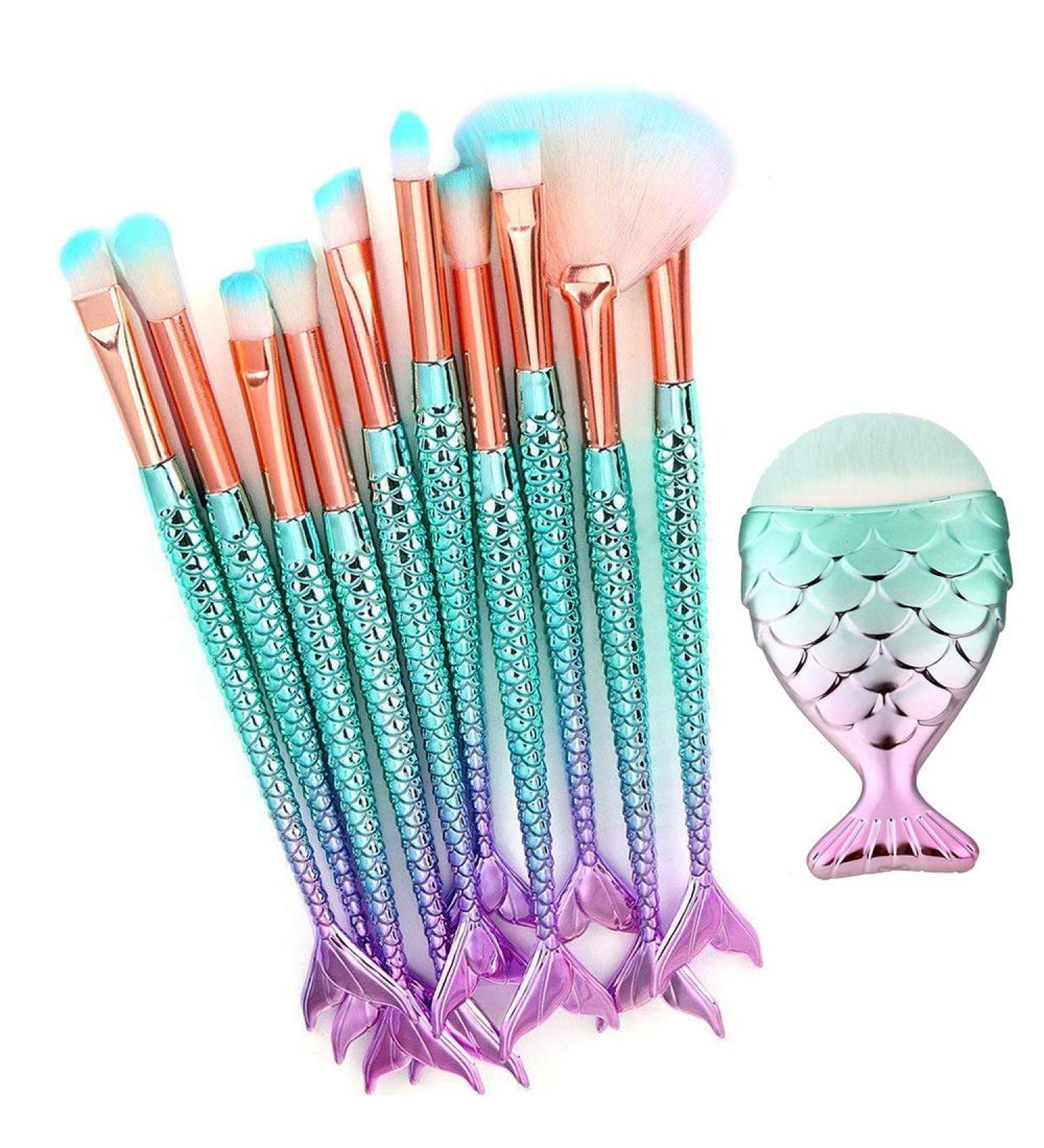 11 Pieces Mermaid Makeup Brushes Set Professional Foundation & Concealer for Flawless Cosmetics | International Shipping Available - Buy Online on SooperMarket.com