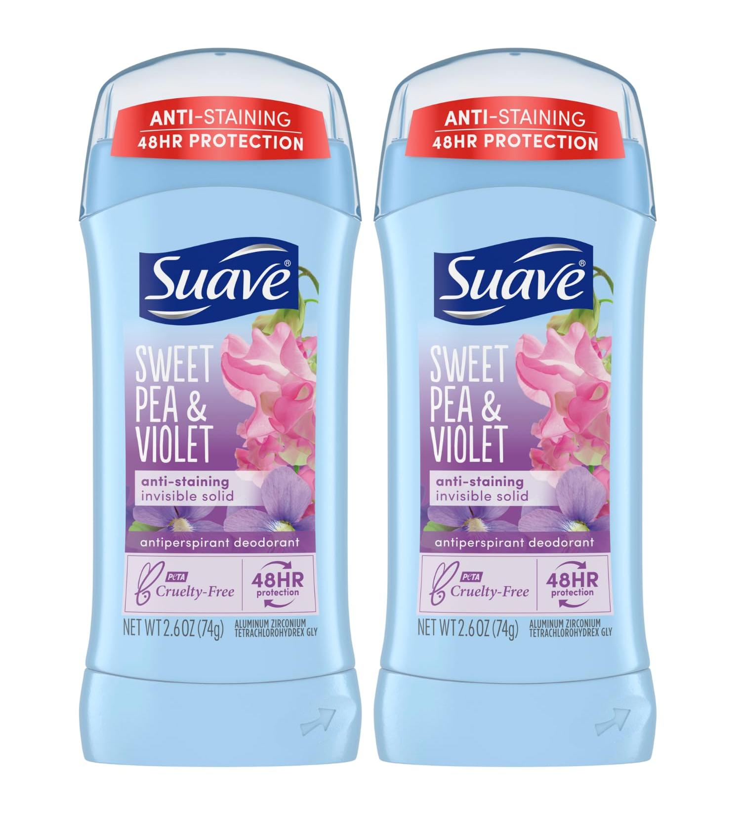 Suave Women's Deodorant - Sweet Pea & Violet 48H Protection Anti-Staining Pack of 2 - Cruelty-Free & Scented - Buy Online on SooperMarket.com