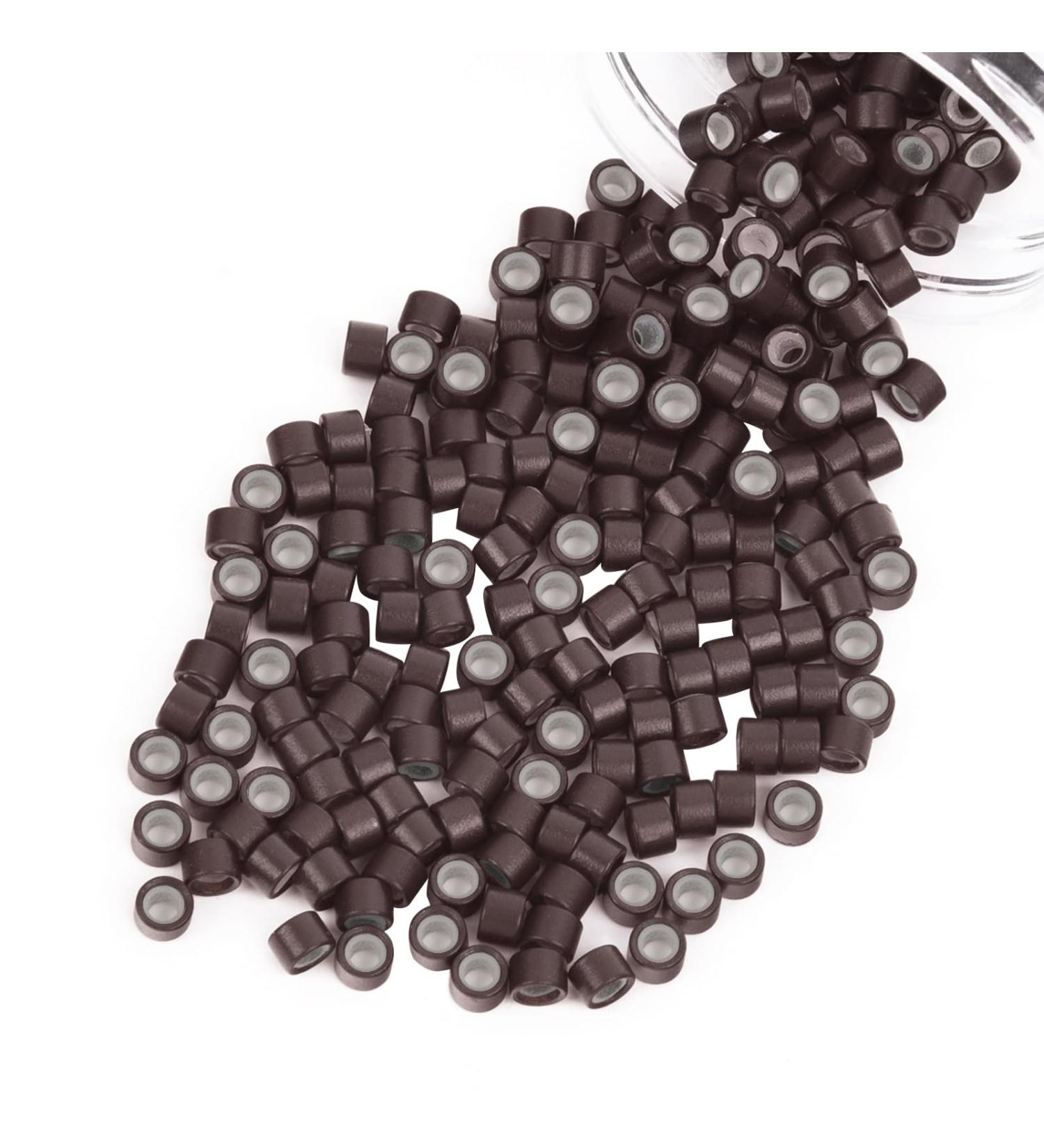 200Pcs 4mm Silicone Lined Micro Ring Beads for Hair Extensions - Brown | 5 Color Options Available - Buy Online on SooperMarket.com