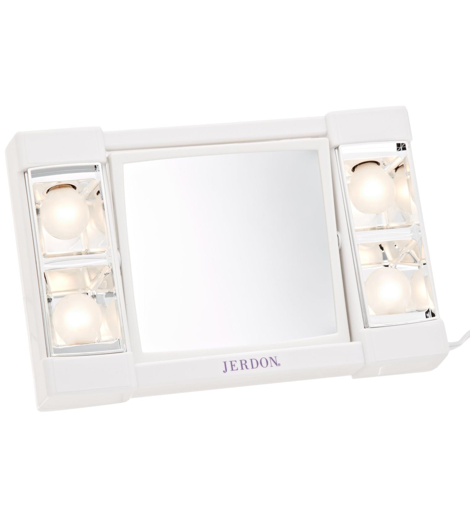 Jerdon Two-Sided Makeup Mirror with Lights - 3X Magnification, Glare-Free Lighting, White Base - Model J1010 - Buy Online on SooperMarket.com