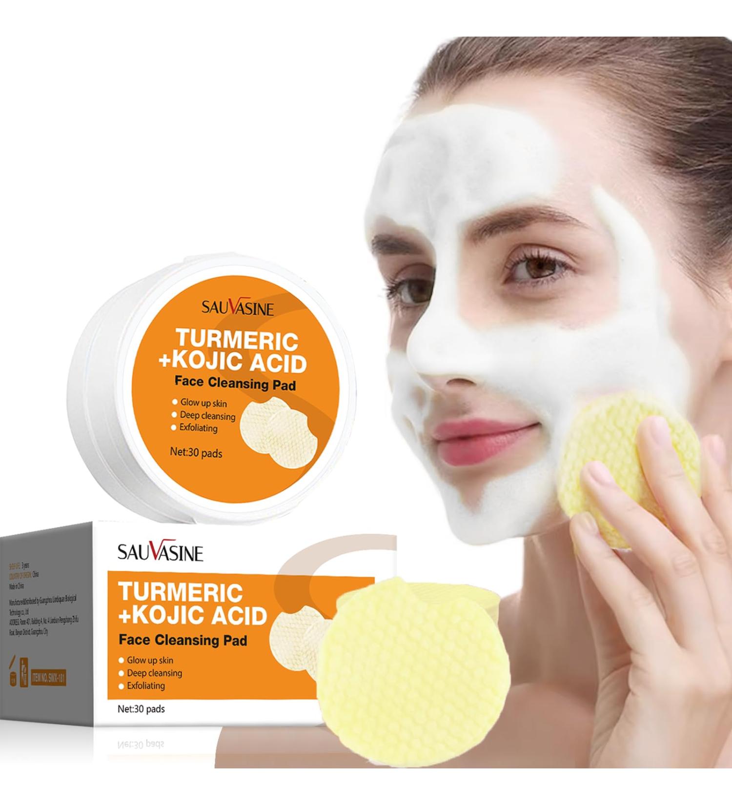 Turmeric Kojic Acid Cleansing Pads - 30pcs for Balanced Skin | Moisturizes & Nourishes | Leak-Proof Upgrade - Buy Online on SooperMarket.com