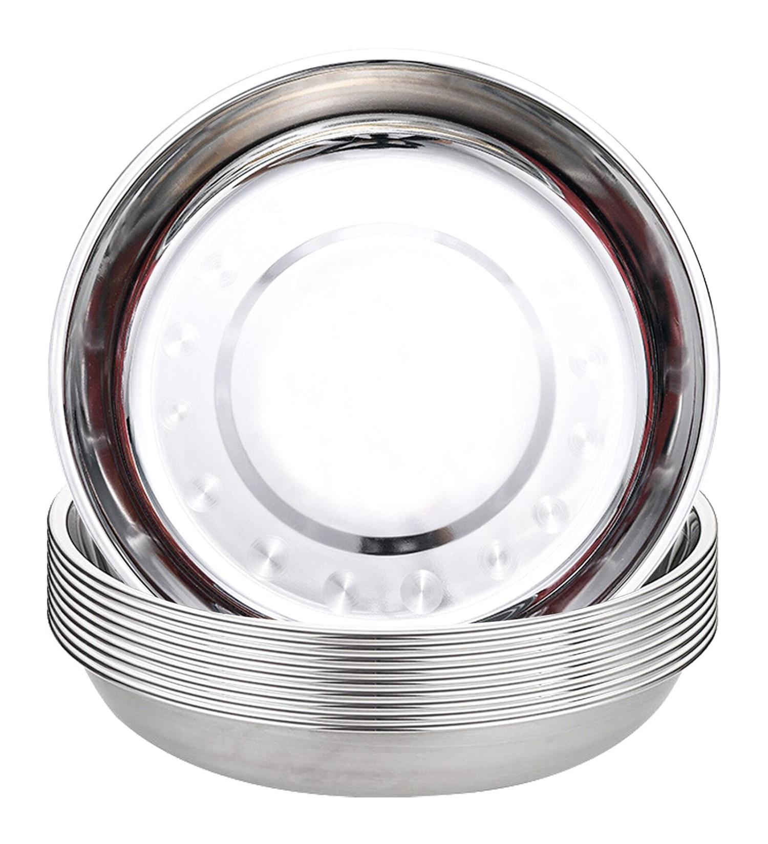 TOPZEA 10 Pack Stainless Steel Round Plates 9 Inch - Ideal for Camping, Outdoor Picnics, Hiking, and BBQ - Durable Dinner Plates for Home and Canteen Use - Buy Online on SooperMarket.com
