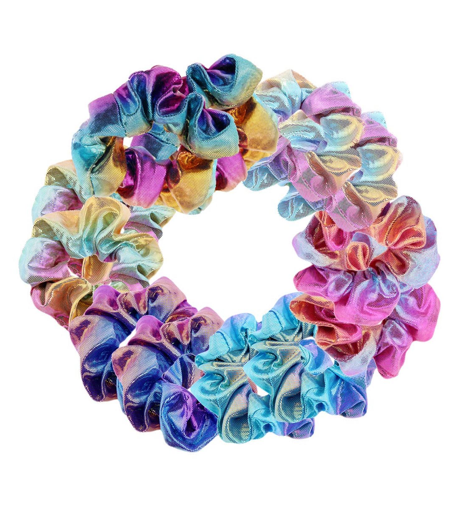 Shiny Metallic Scrunchies - 12 Pieces Elastic Hair Bands for Women and Girls - Buy Online on SooperMarket.com