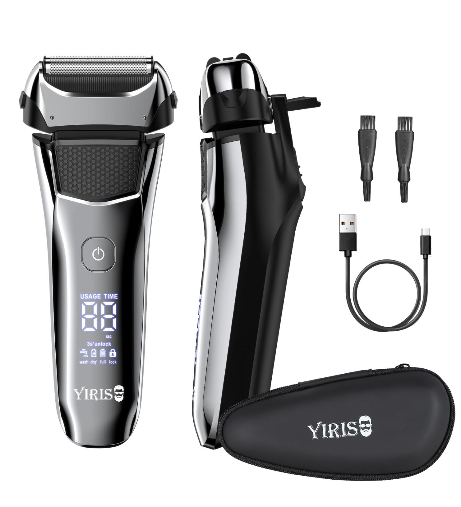 Men's Electric Shavers YIRISO Foil Shaver with Precision Trimmer Cordless Rechargeable Wet & Dry Shavers Electric Beard Trimmer for Mens Facial Waterproof LED Display Type-C USB Charging
