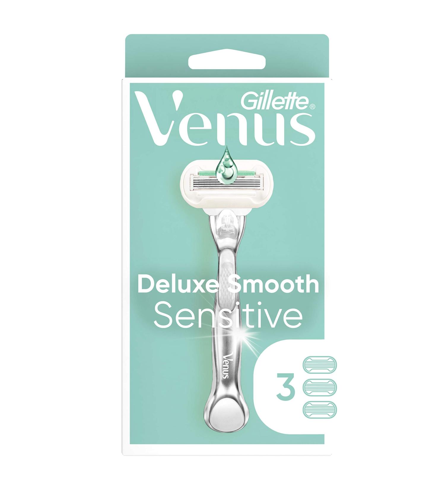 Gillette Venus Deluxe Smooth Sensitive Women's Razor & 3 Blade Refills - Smooth Shaving Experience - Buy Online on SooperMarket.com