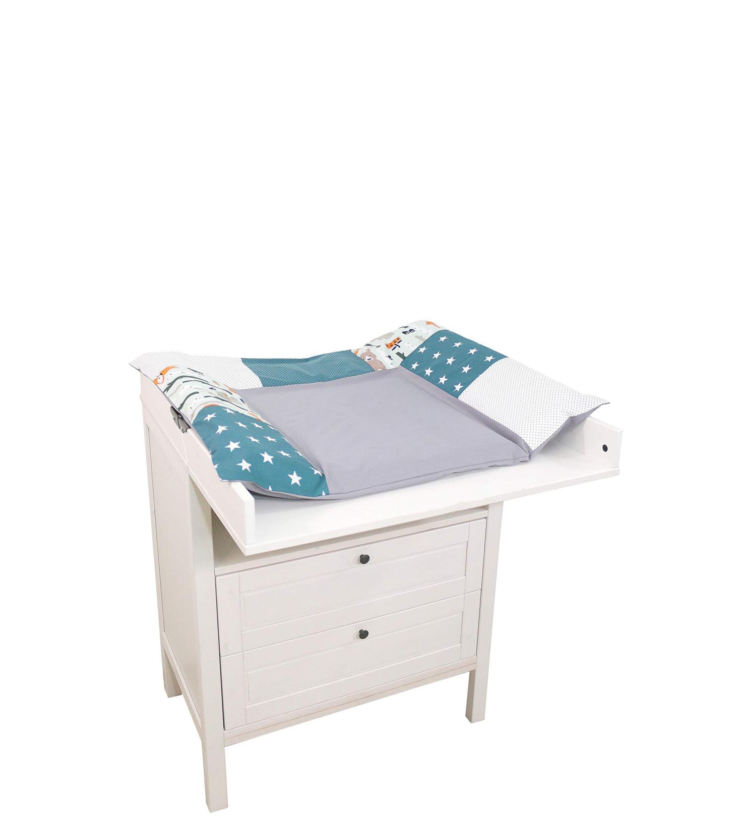ULLENBOOM 75x85 cm Forest Animals Petrol Baby Diaper Pad Cover - Removable Cotton Changing Table Mat (EU Made) - Buy Online on SooperMarket.com
