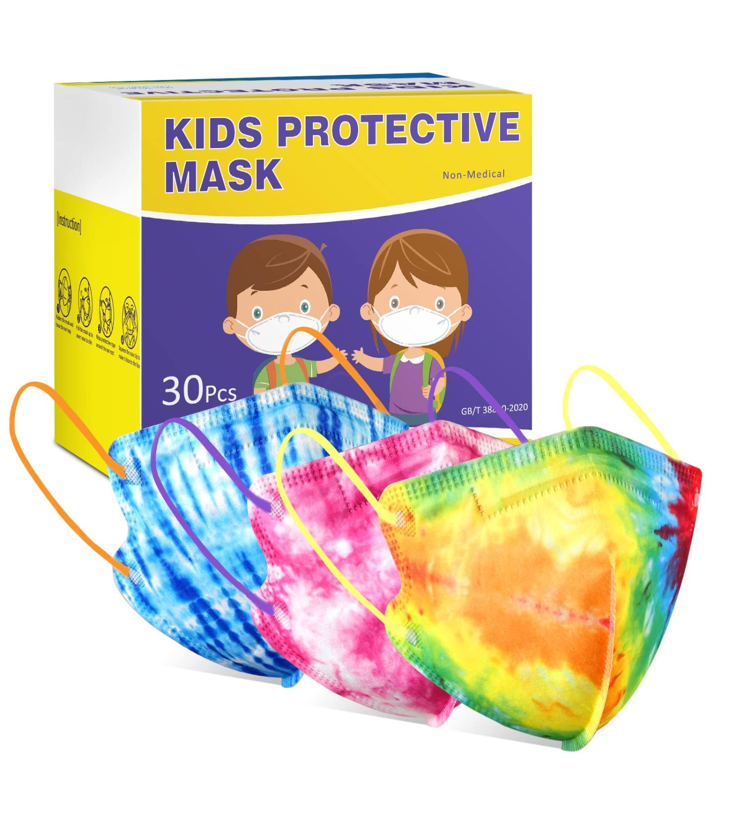 Zoonana Kids Disposable Face Masks - 30 Pcs Breathable 4-Ply Protection Mask for Boys and Girls - Tie Dye Colorful Design - Buy Online on SooperMarket.com