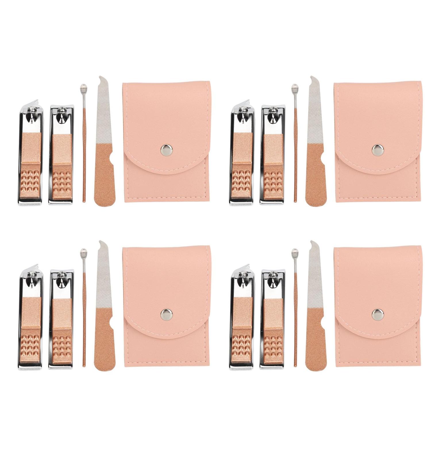 Stainless Steel Nail Clippers Set 4 Set Nail Clippers Beauty Tools Includes Ear Spoons and Nail Files with Pink PU Storage Bags for Grooming Manicure - Buy Online on SooperMarket.com