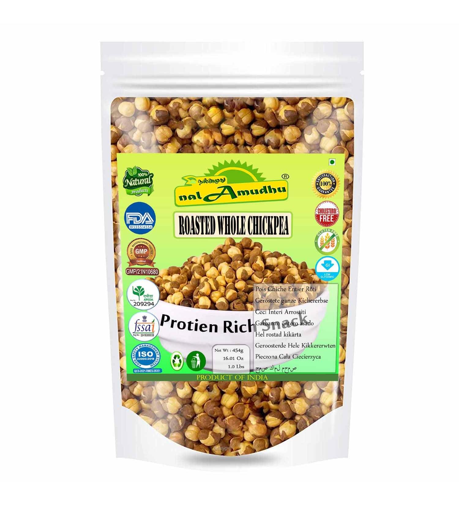 nalAmudhu Roasted Chana | Oil-free Roasted Chickpeas | Bhuna Chana Roasted | Uppukadalai 454g | 1Lbs | 16 Oz - Buy Online on SooperMarket.com
