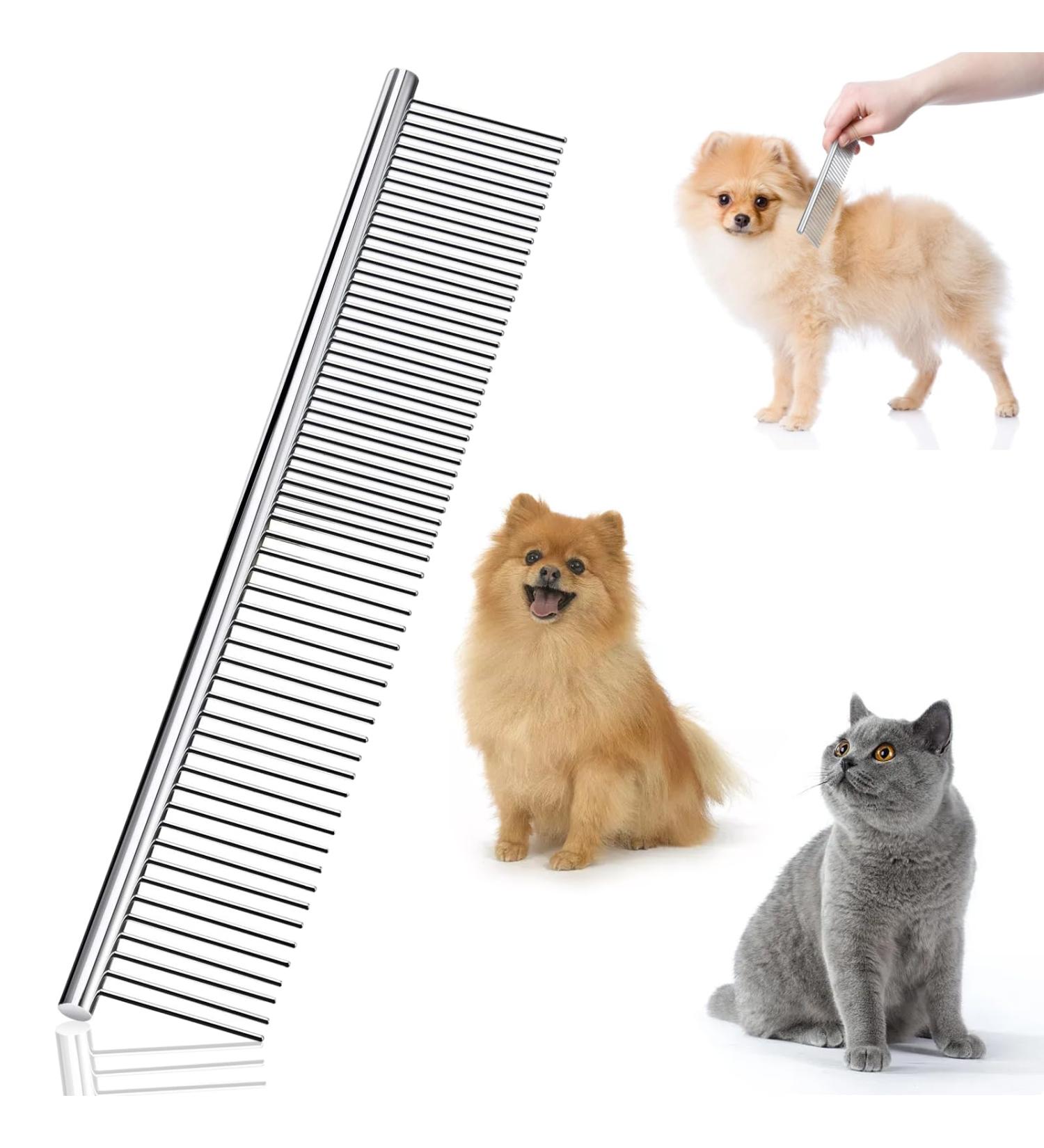 Professional Stainless Steel Pet Comb Rounded Teeth Dog Comb Fur Detangling Tool for Large Medium Small Dogs Cats Fur Detangling Tool (19cm x 3.5cm) - Buy Online on SooperMarket.com