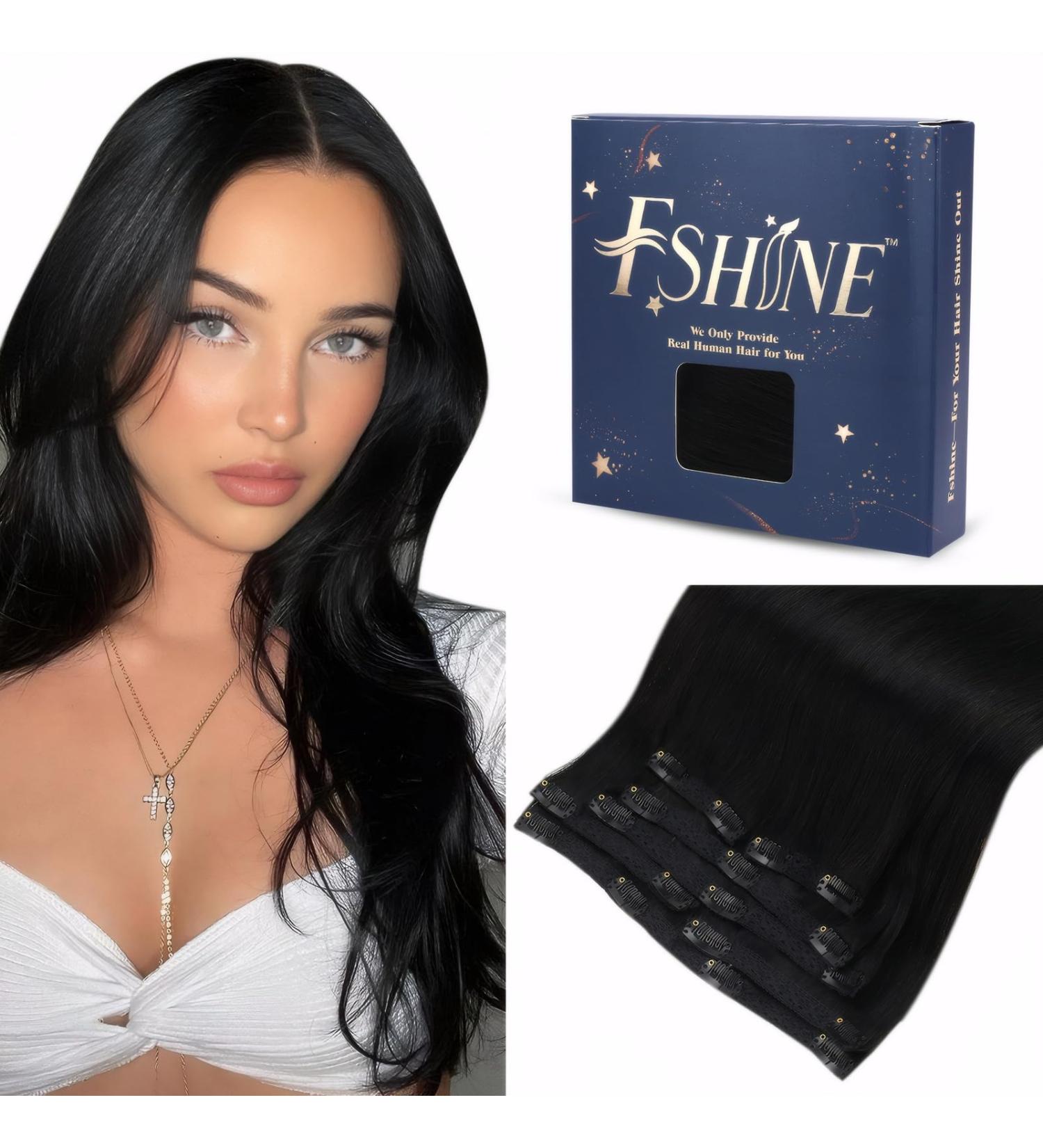 FSHINE 50cm Black Clip-in Hair Extensions - 120g Real Remy Straight Human Hair - 7 Pieces Authentic Black Hair - Buy Online on SooperMarket.com