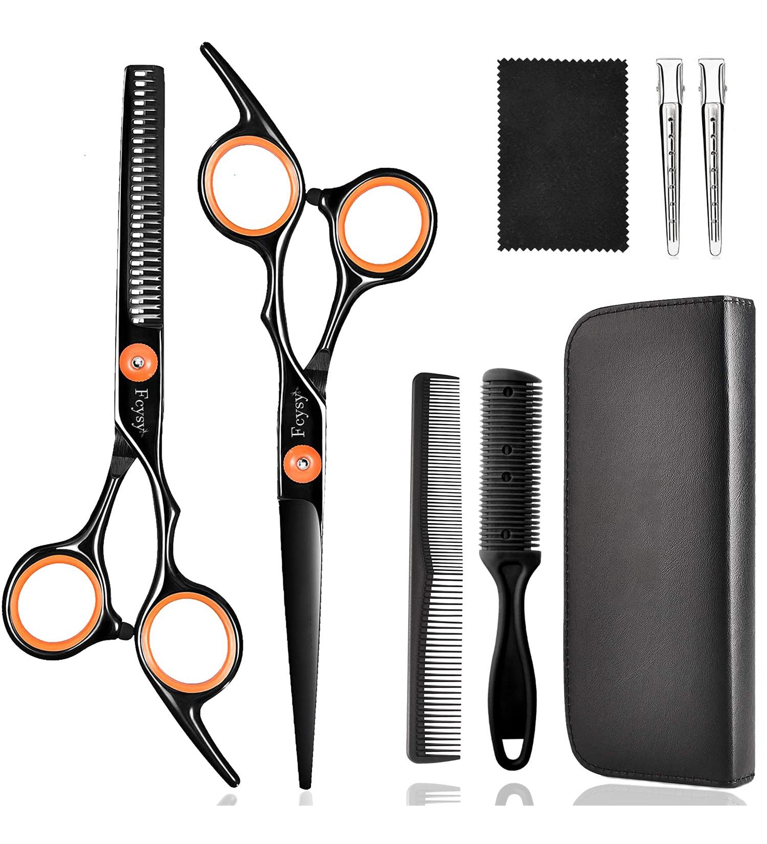 FCYSY Professional Hairdressing Scissors Thinning Set - OrangeBlack | Barber Haircut Kit for Men & Women - Buy Online on SooperMarket.com
