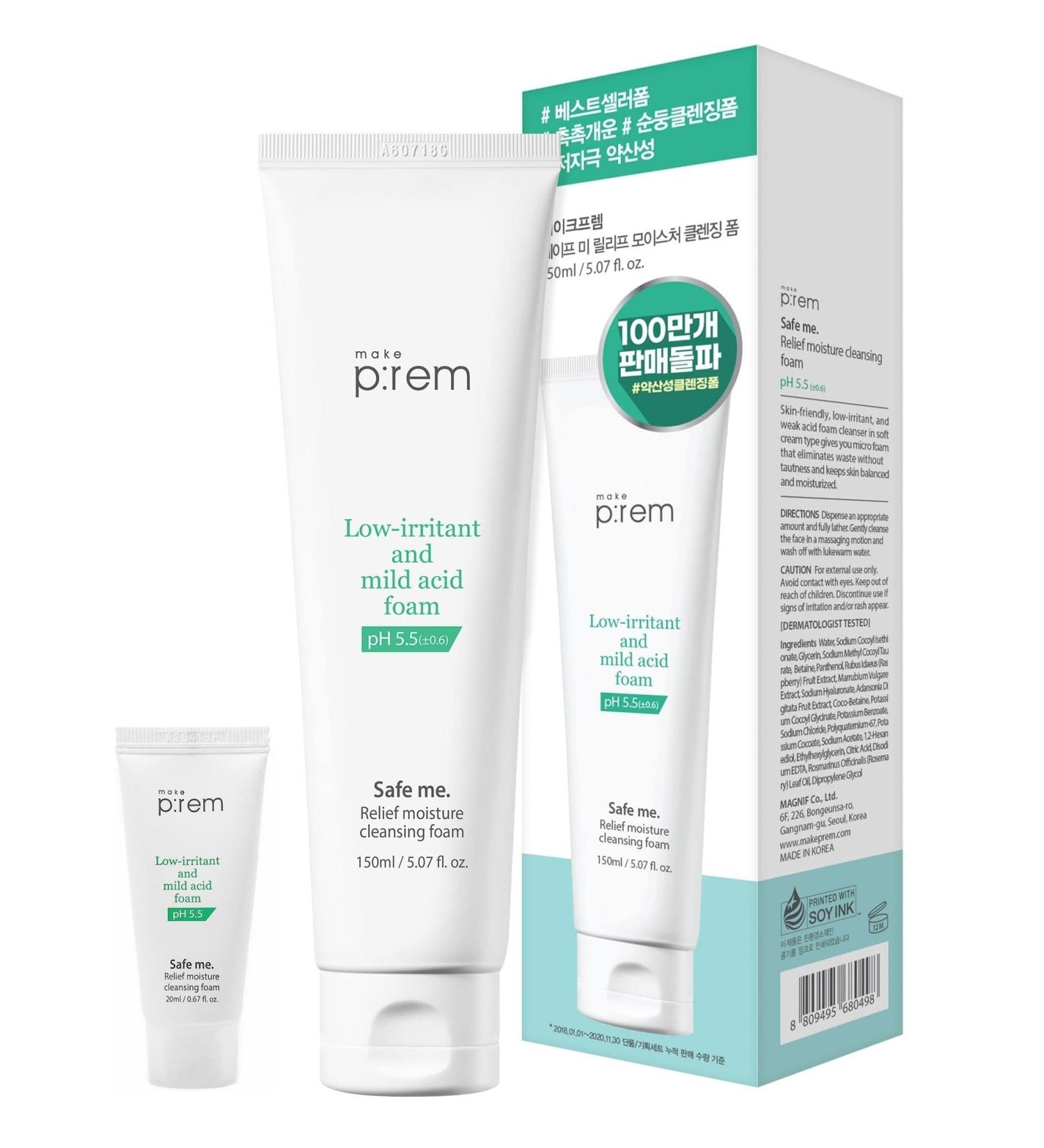 MAKEPREM Safe Me Relief Moisture Cleansing Foam - Hydrating & Gentle Face Wash for Sensitive, Acne-Prone, and Mature Skin - 5.3 Fl Oz - Buy Online on SooperMarket.com