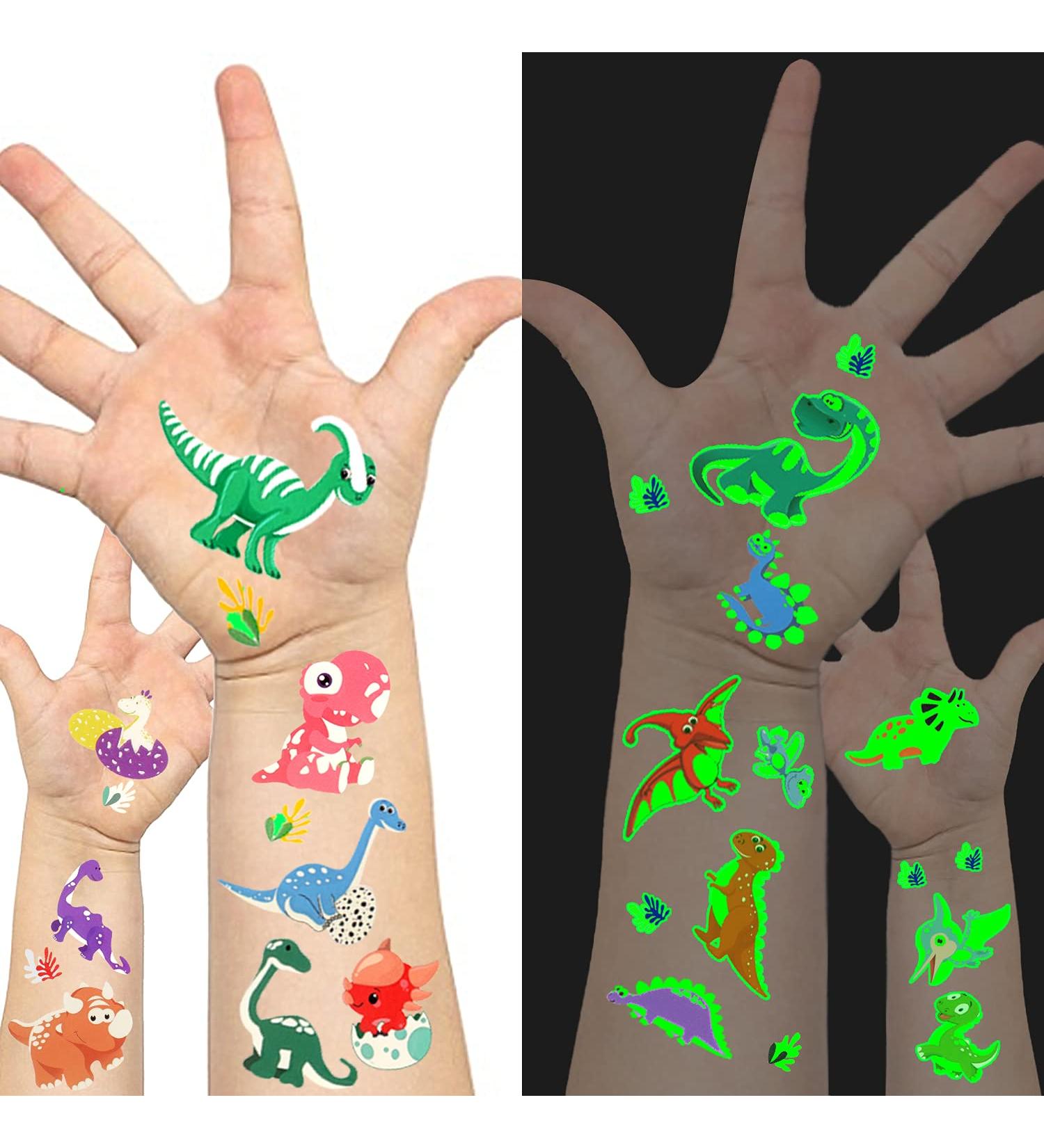 Glow in the Dark Dinosaur Temporary Tattoos - Easy to Use and Choose Your Favorite Design - Buy Online on SooperMarket.com