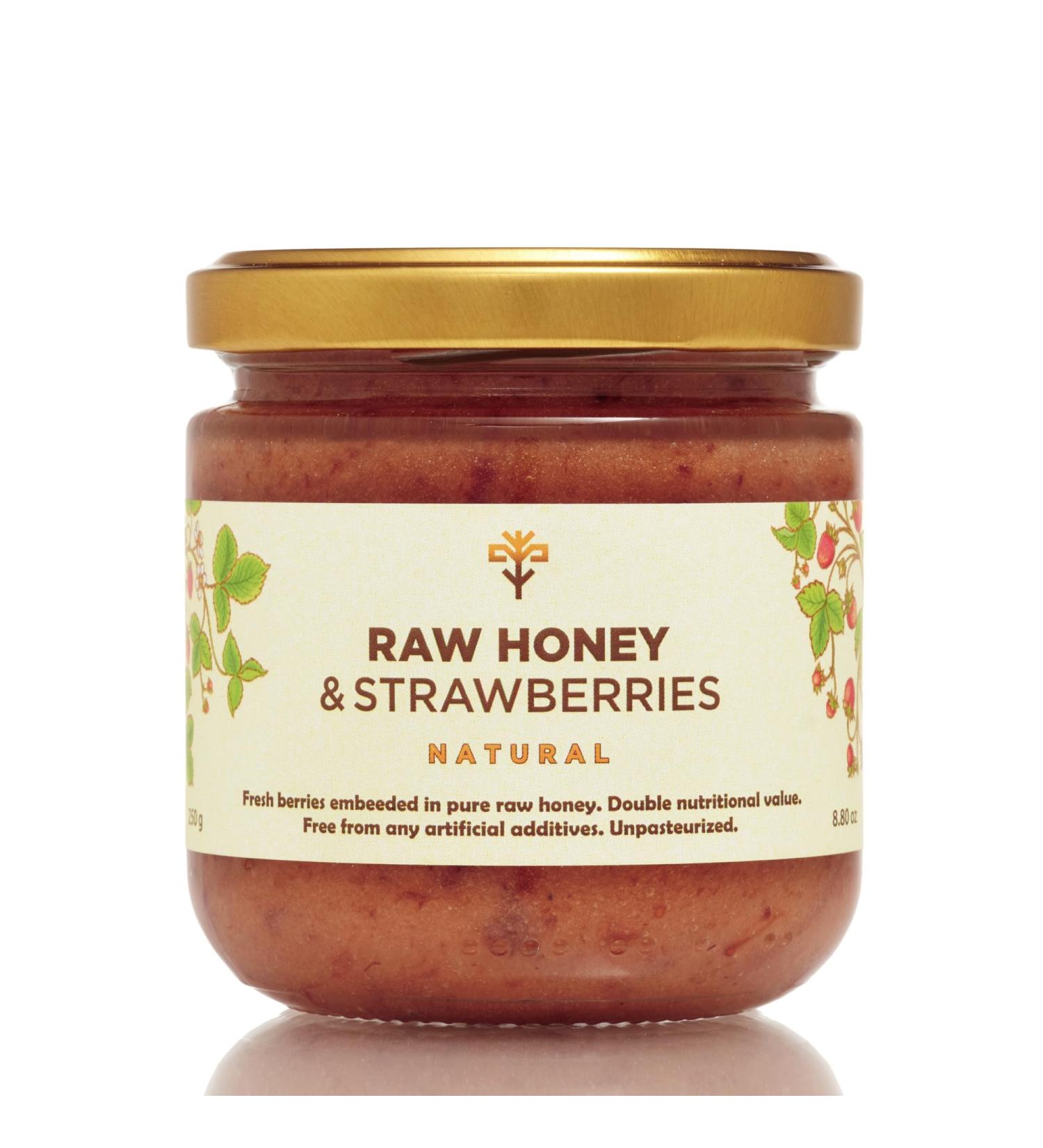 Earthbreath Raw Honey with Strawberries - 250g - Jams with Multiple Flavours - Sea Buckthorn - Ginger - Rowanberries - BlackCurrant - Cranberries - Lingonberries - No Additives Sugar-Free - Buy Online on SooperMarket.com