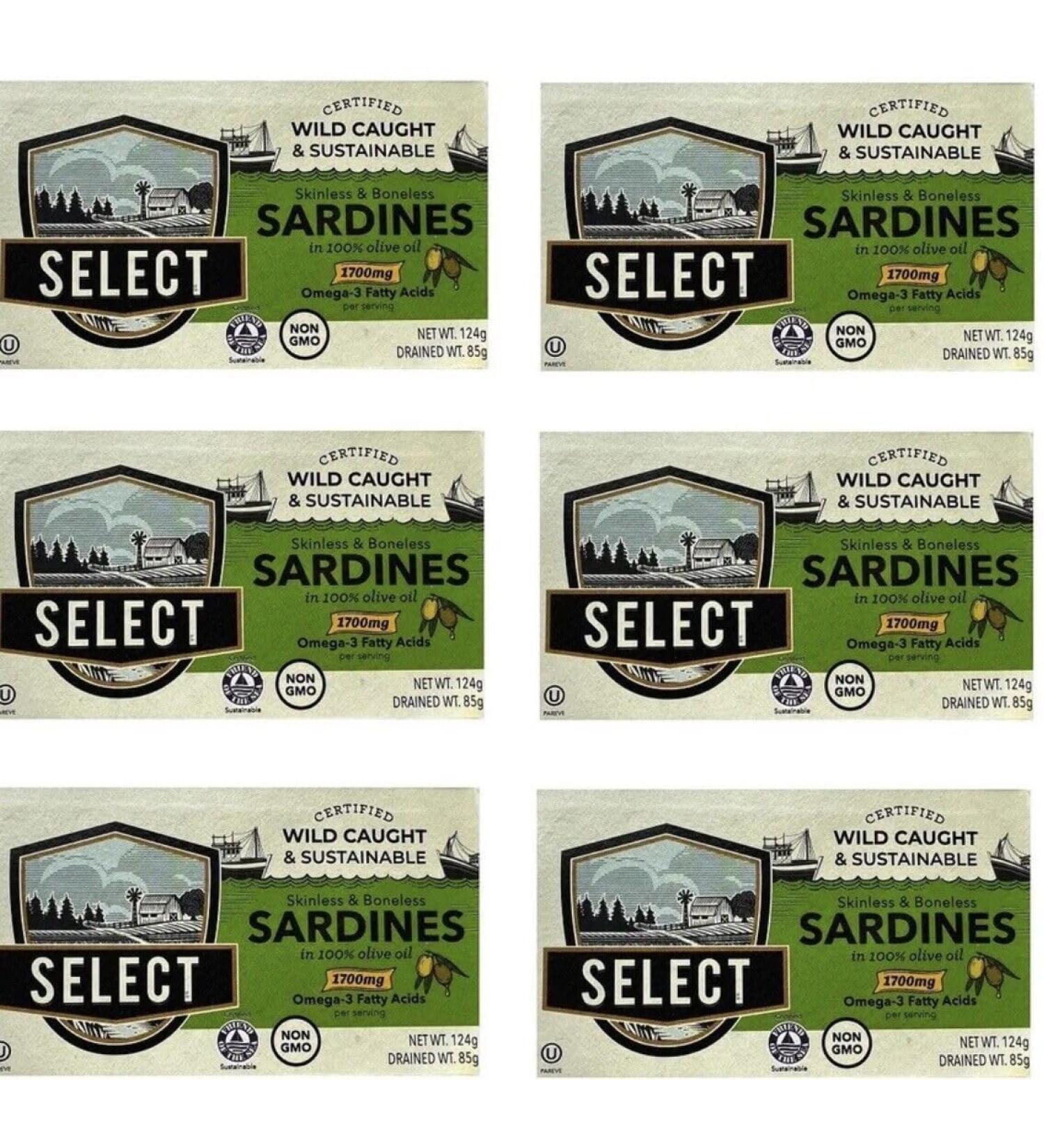 Select Sardines in Olive Oil Skinless Boneless Sustainably Harvest Pack 6 x 124g - Buy Online on SooperMarket.com