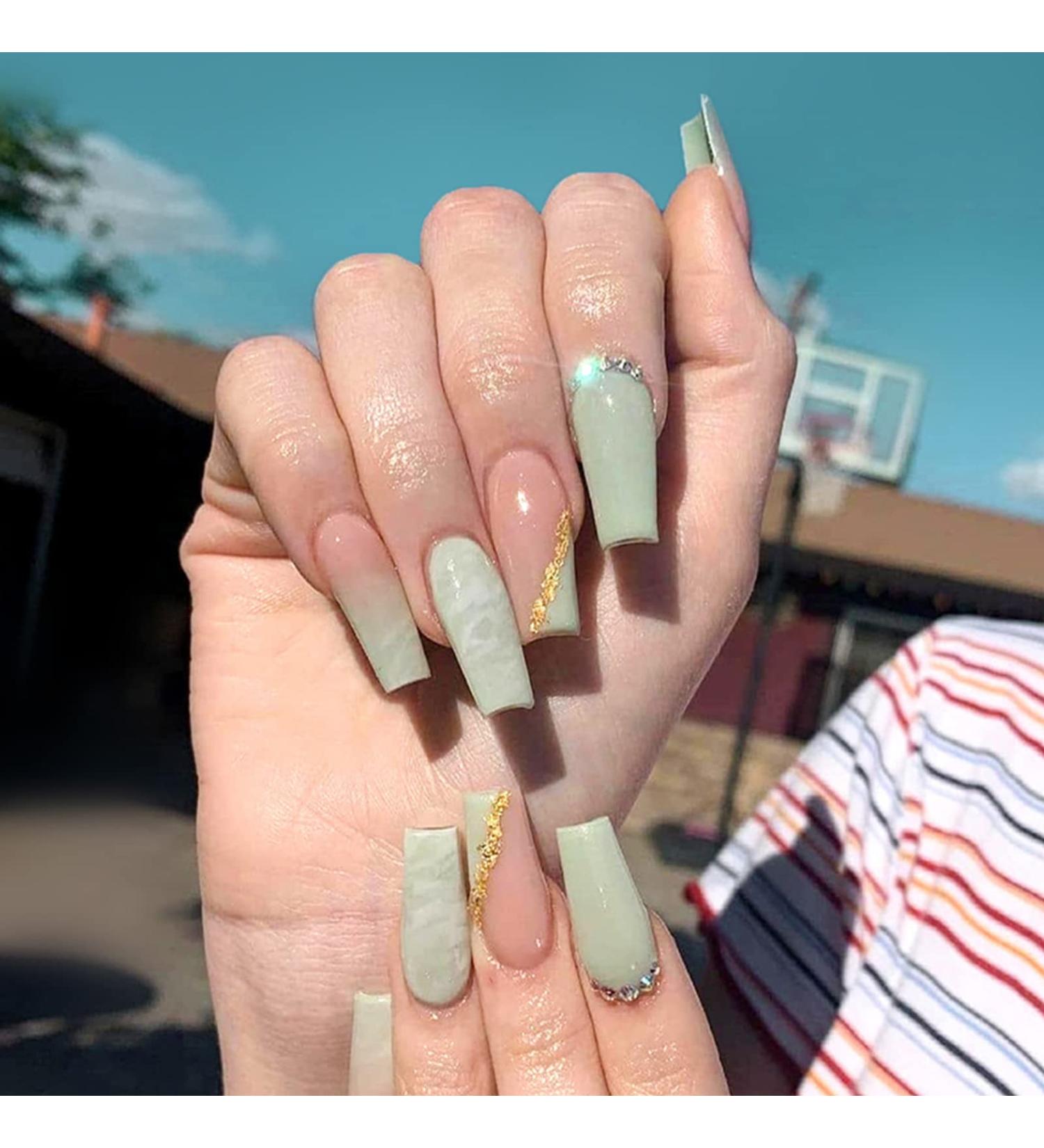 Luvadeyo 24pcs Ballerina Press On Nails - Luxury Green Acrylic Coffin Nails for Women & Girls - Buy Online on SooperMarket.com
