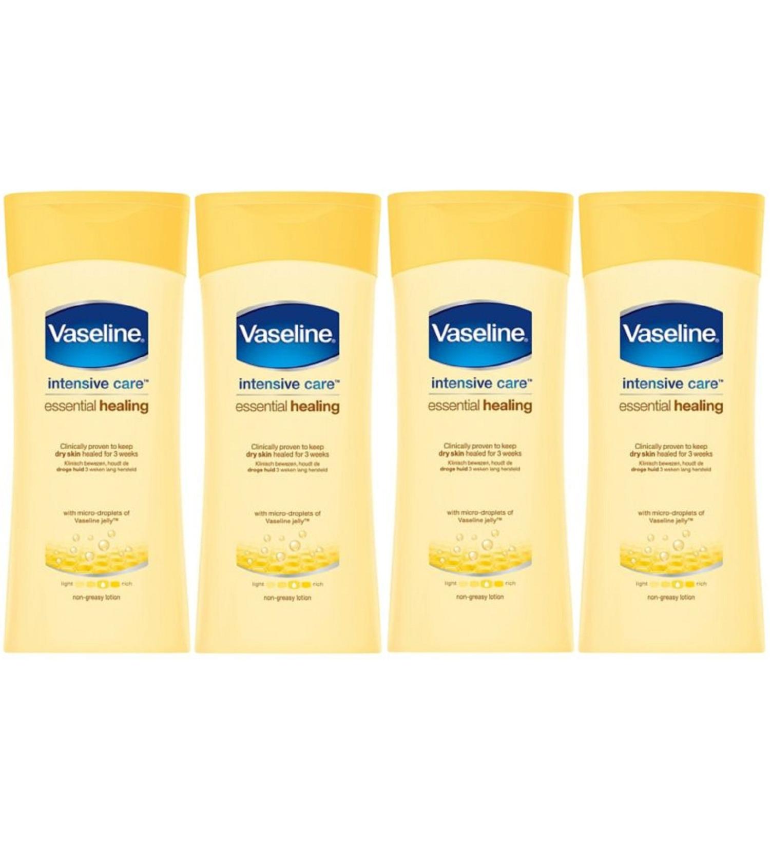 x4 Vaseline Intensive Care Essential Healing Dry Skin Body Lotion 200ml
