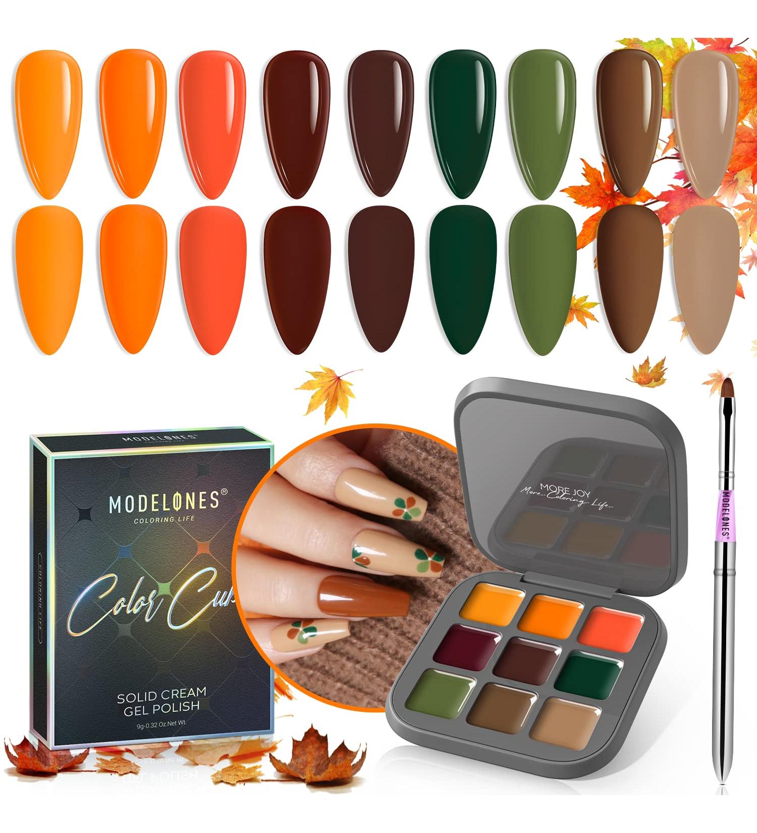 Modelones Fall Gel Nail Polish Set - 9 Colors Orange Green Yellow Solid Gel Polish Brown Red Pudding Gel | Upgraded Crme Manicure Palette | Soak Off LED Nail Art Kit | Salon Quality DIY with Pro Nail Brush - Urban City - Buy Online on SooperMarket.com