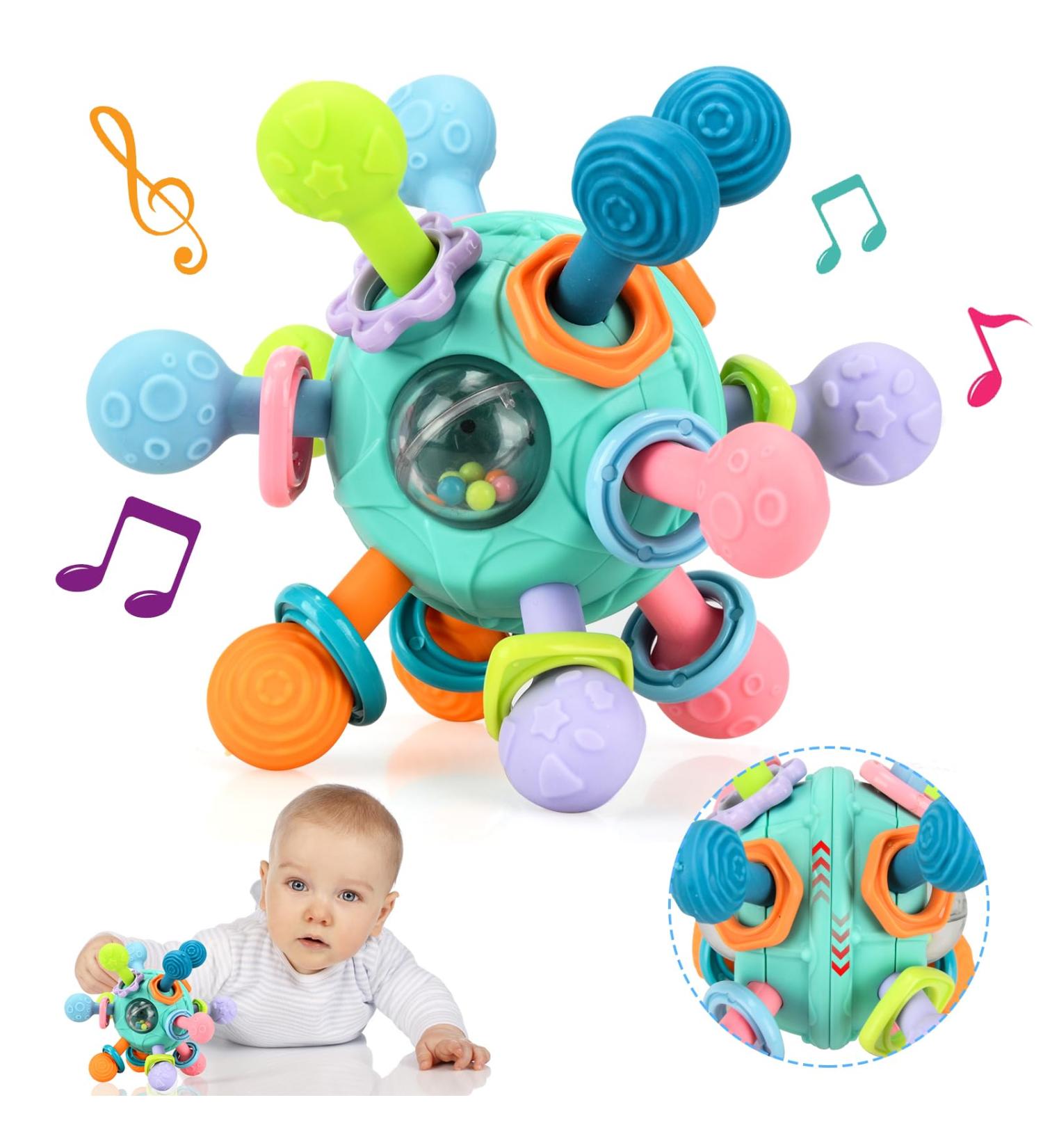 Site Ring Baby Toy | 0-3 Months Silicone Teething Rattle | Montessori Veilchen Root Gift | Fresh Green Sensory Balls - Buy Online on SooperMarket.com