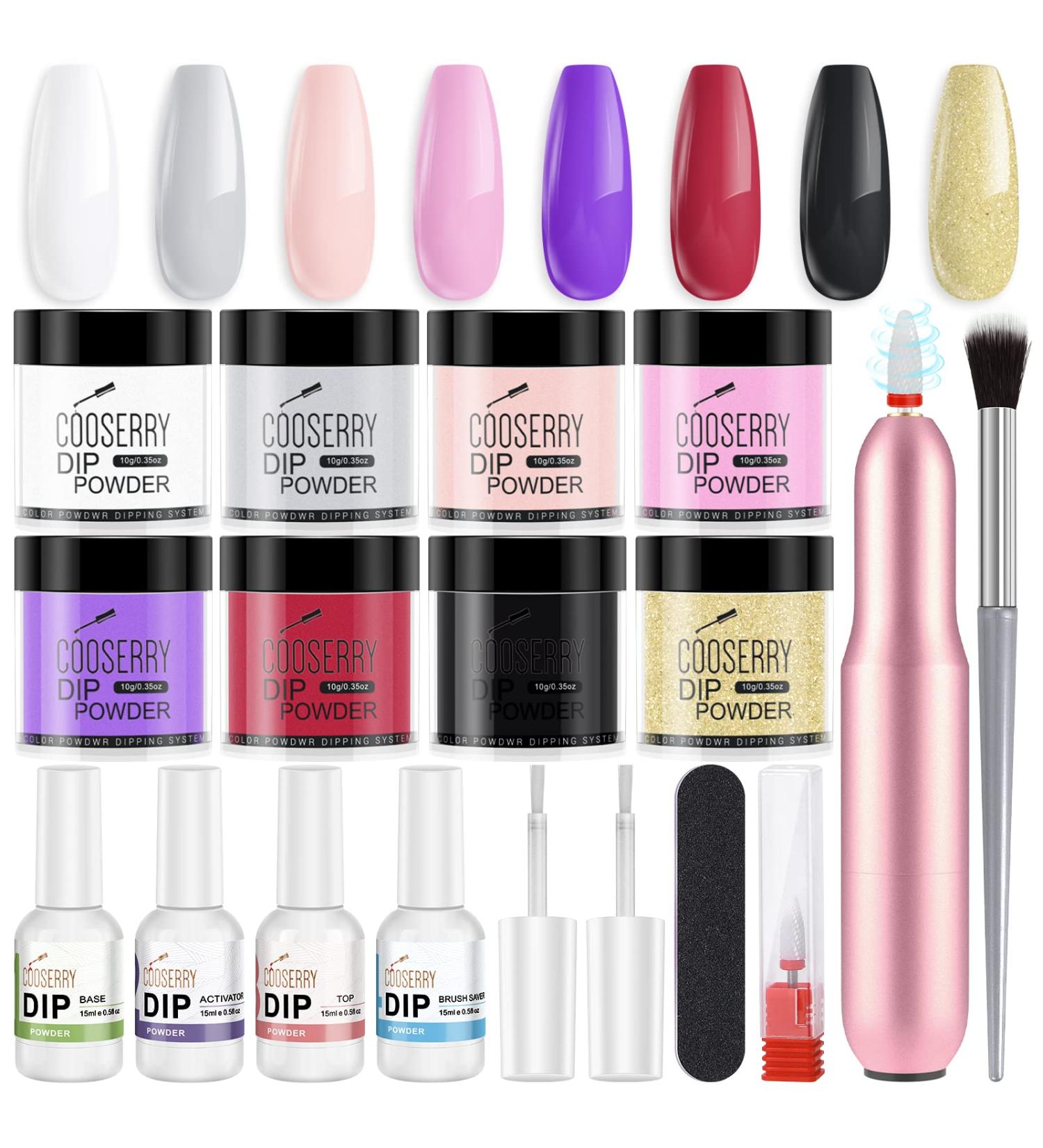 Cooserry Dip Powder Nail Kit with Drill - 8 Colors Starter Kit for French Nails Art Manicure DIY Salon - Buy Online on SooperMarket.com