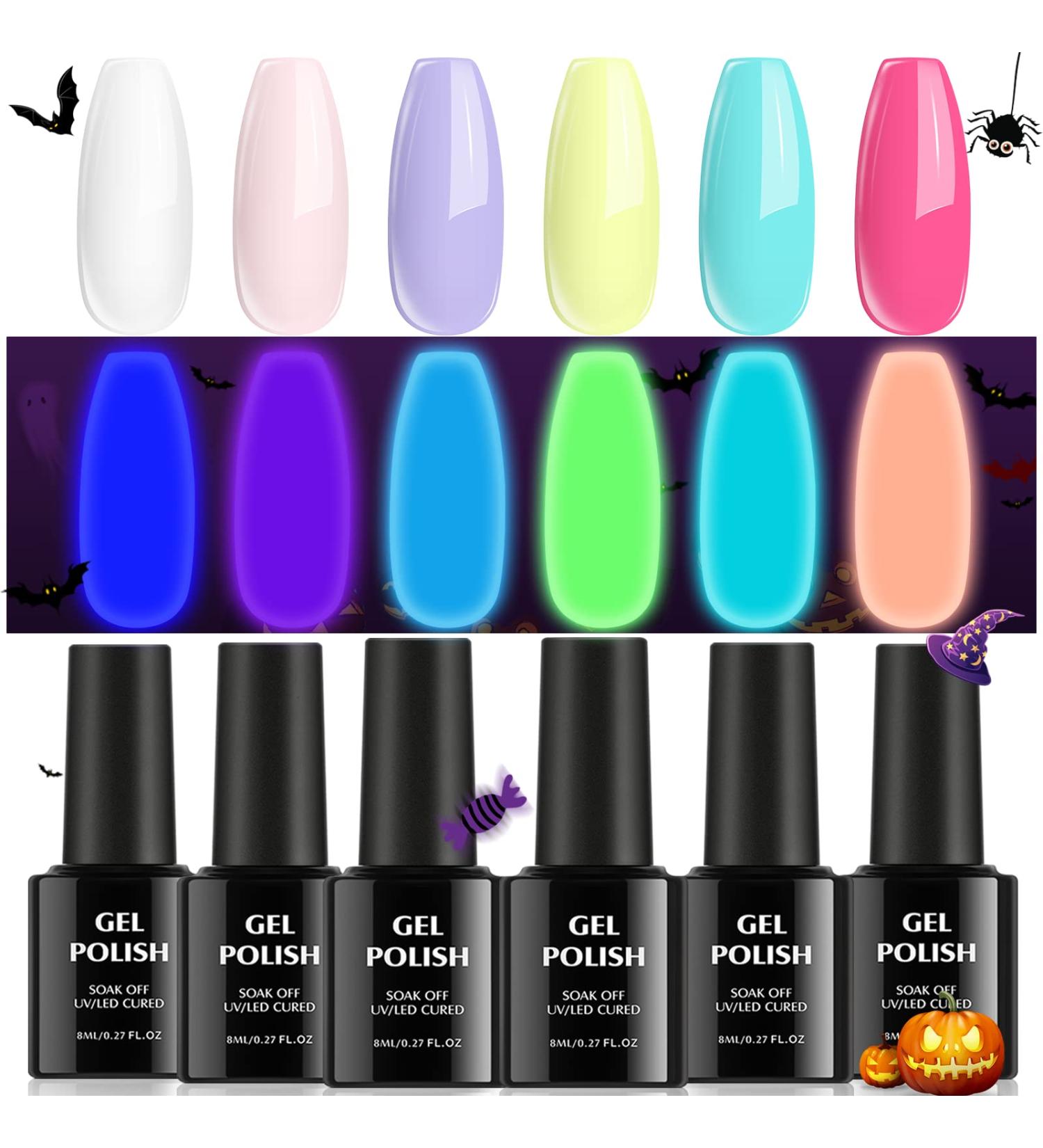 TOMICCA Glow in the Dark Gel Nail Polish Set - Halloween Luminous Fluorescent UV Gel Polish Kit - Pink & White Colors for Nail Art - Buy Online on SooperMarket.com