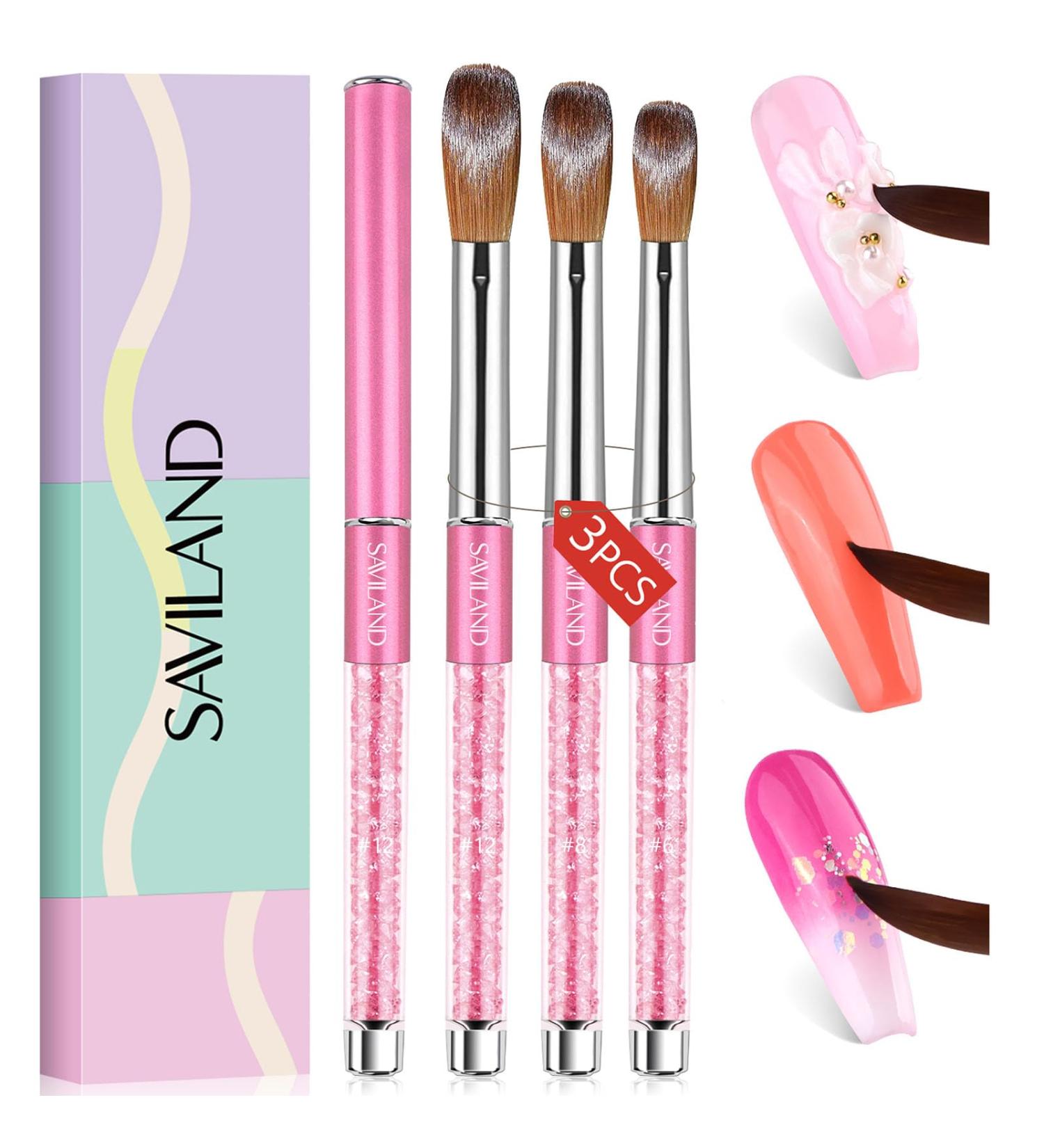 Saviland Acrylic Nail Brush Set - 3 Professional Brushes for Acrylic Application | Sizes 6 8 12 | Perfect for Nail Art Extensions & Carving - Buy Online on SooperMarket.com