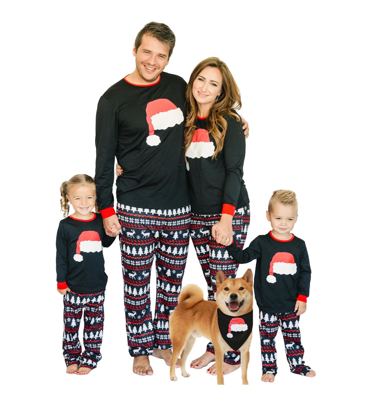 IFFEI Christmas Pyjamas Matching Family Pajamas Sets - Xmas Letter Print Tops, Plaid Pants - Women Men Kids Baby Pet - 3-4 Years - Black/Santa Hat - Buy Online on SooperMarket.com