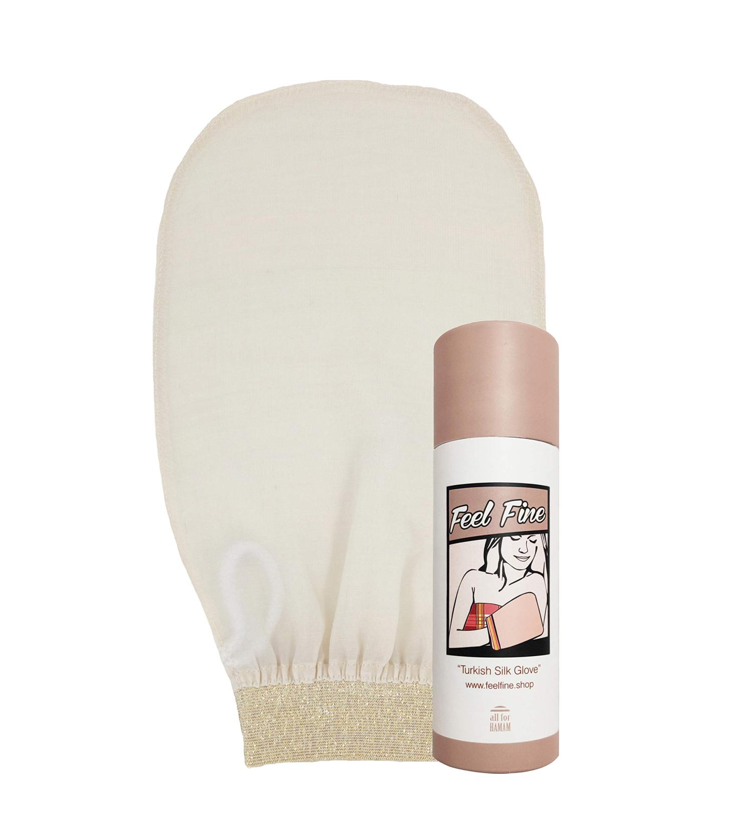 100% Raw Cocoon Silk Exfoliating Glove Mitt - Natural Body Scrub & Fake Tan Remover for Women & Men | Feel Fine Cream & Gold - Buy Online on SooperMarket.com