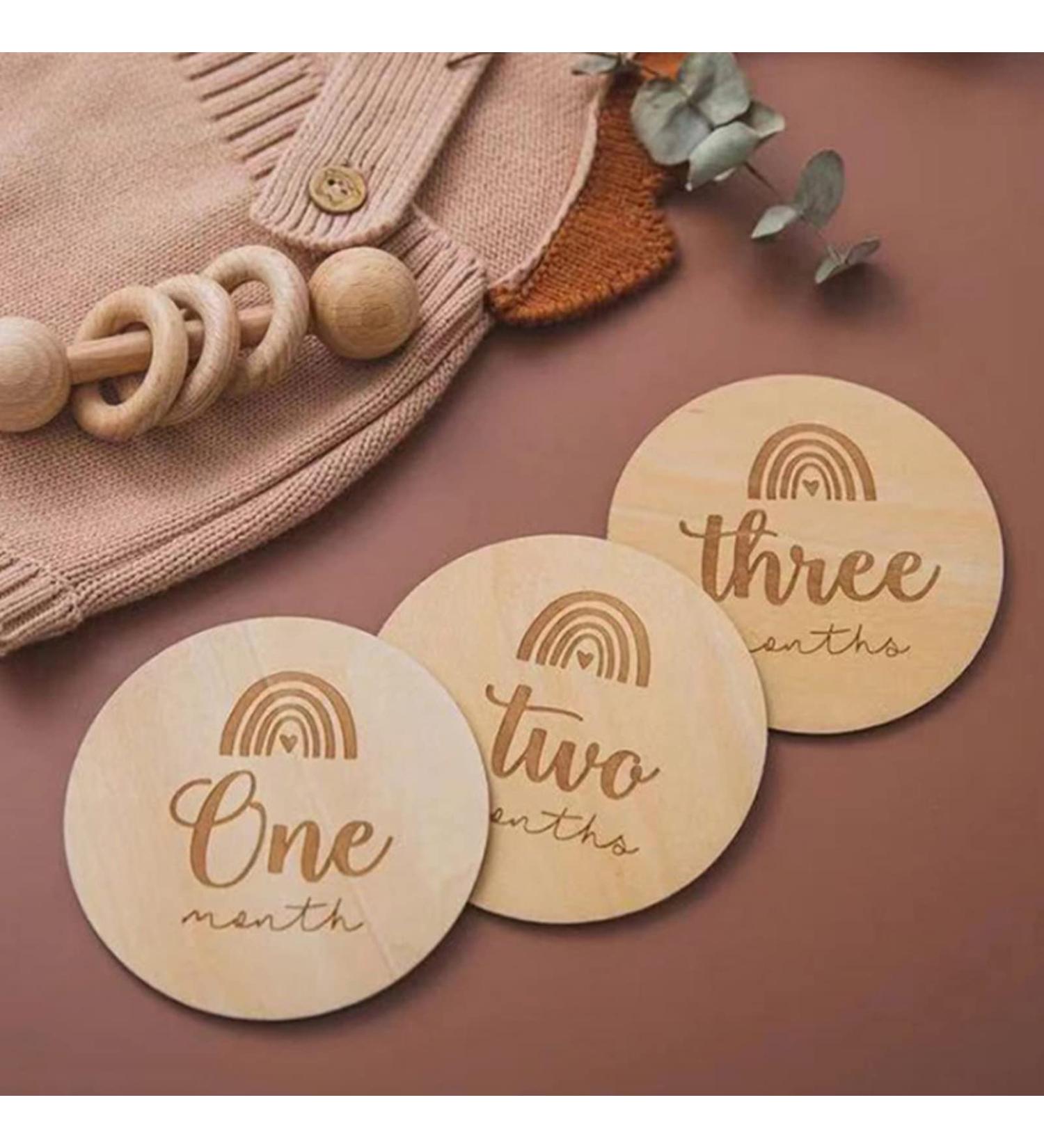 14Pcs Monthly Milestone Wood Discs Baby Milestone Discs for Photo Props Baby Shower Gifts Wooden Baby Monthly Milestone Cards - Buy Online on SooperMarket.com