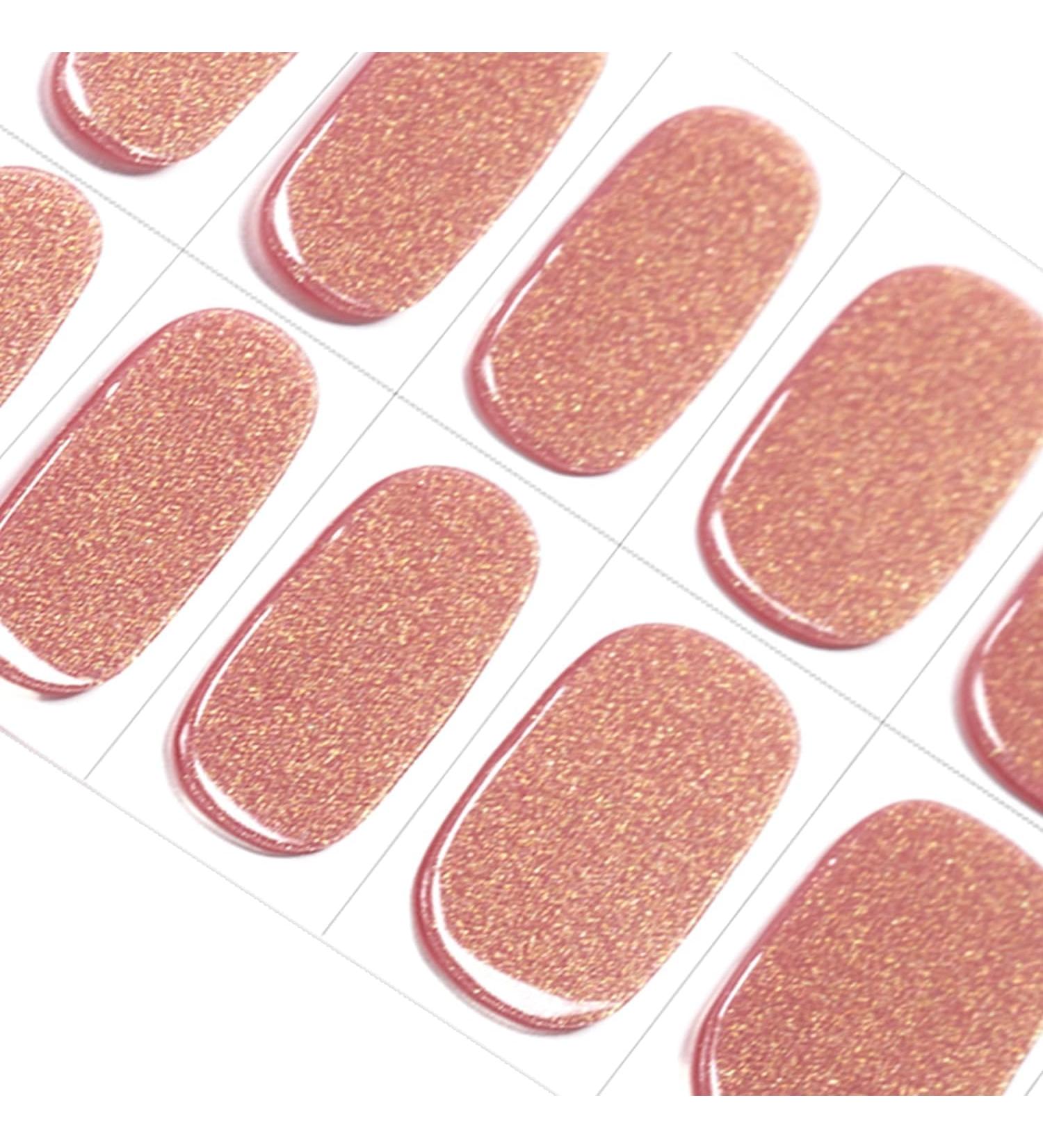 DANNI & TONI Everglow Gel Nail Strips - 28 Semi Cured Stickers in Light Salmon with Golden Shimmer | Solid Colour Gel Nail Polish - Buy Online on SooperMarket.com