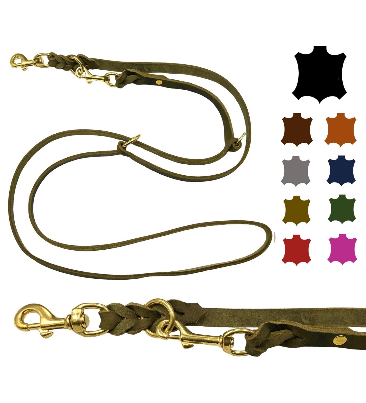 Buy Olive Green Dog Liner - Adjustable Fat Leather Leash for Small & Large Dogs (2.4m x 8mm) - Durable Stylish International Shipping - Buy Online on SooperMarket.com