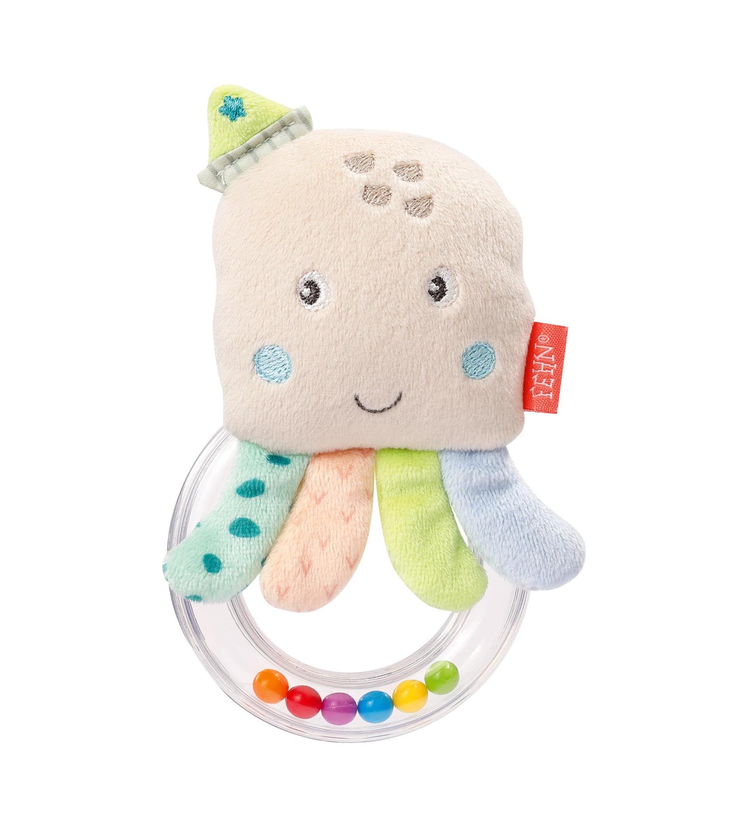 Fehn Rasselring Octopus Toy | Soft Baby Rattles & Gripping Motor Skills | Cuddly Toys for Babies & Toddlers 0+ Months - Buy Online on SooperMarket.com