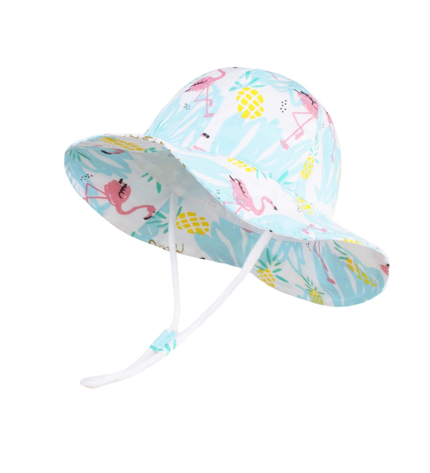 LANGZHEN Beach Sun Protection Hat for Baby Girls - Adjustable Wide Brim Toddler Kids Hat with Chin Strap | Flamingo | 2-4 Years - Buy Online on SooperMarket.com