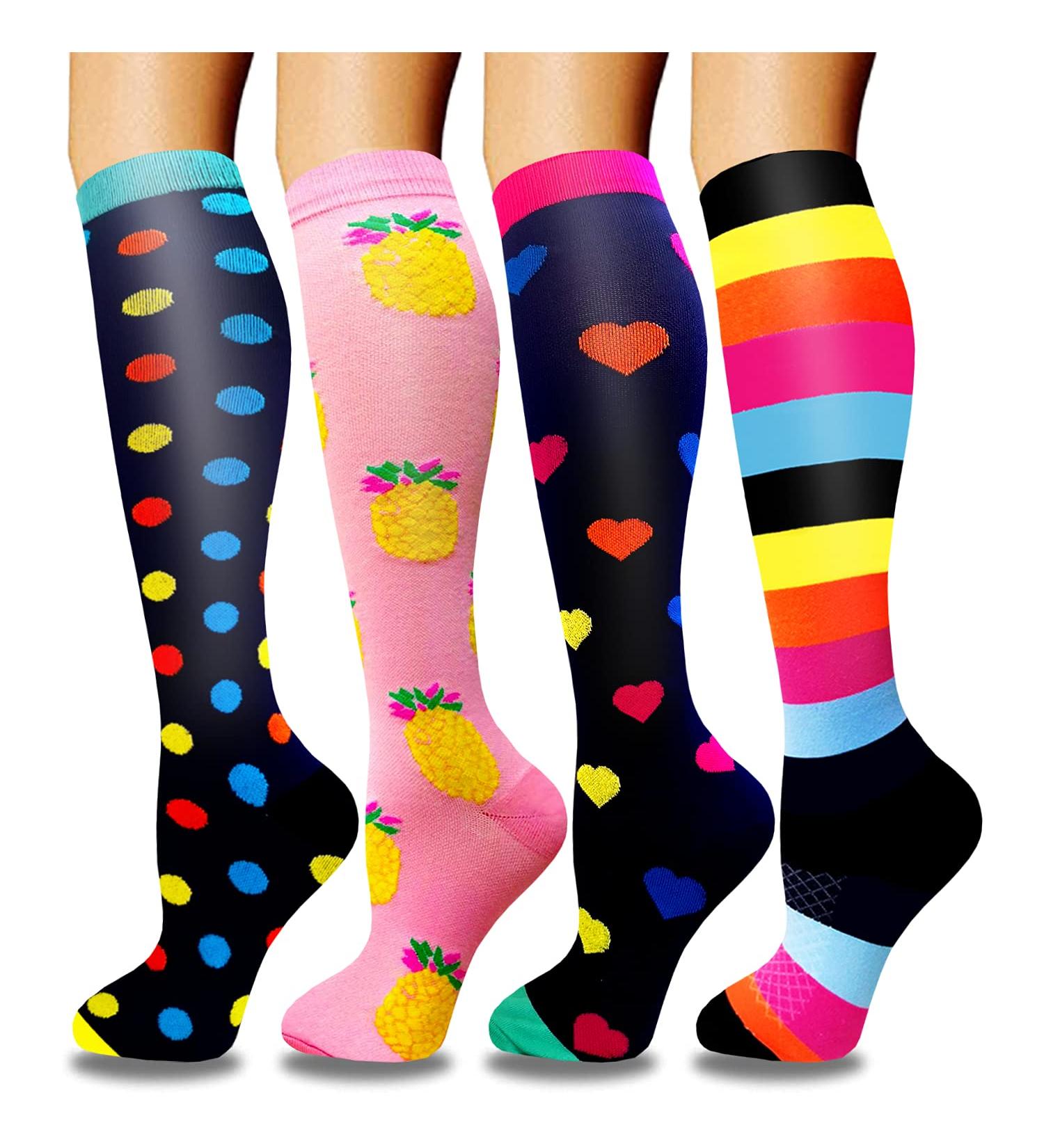 Actinput 4 Pairs Compression Stockings for Men & Women - Colorful Support Socks for Sports Travel & Nursing - Size S-M - Buy Online on SooperMarket.com