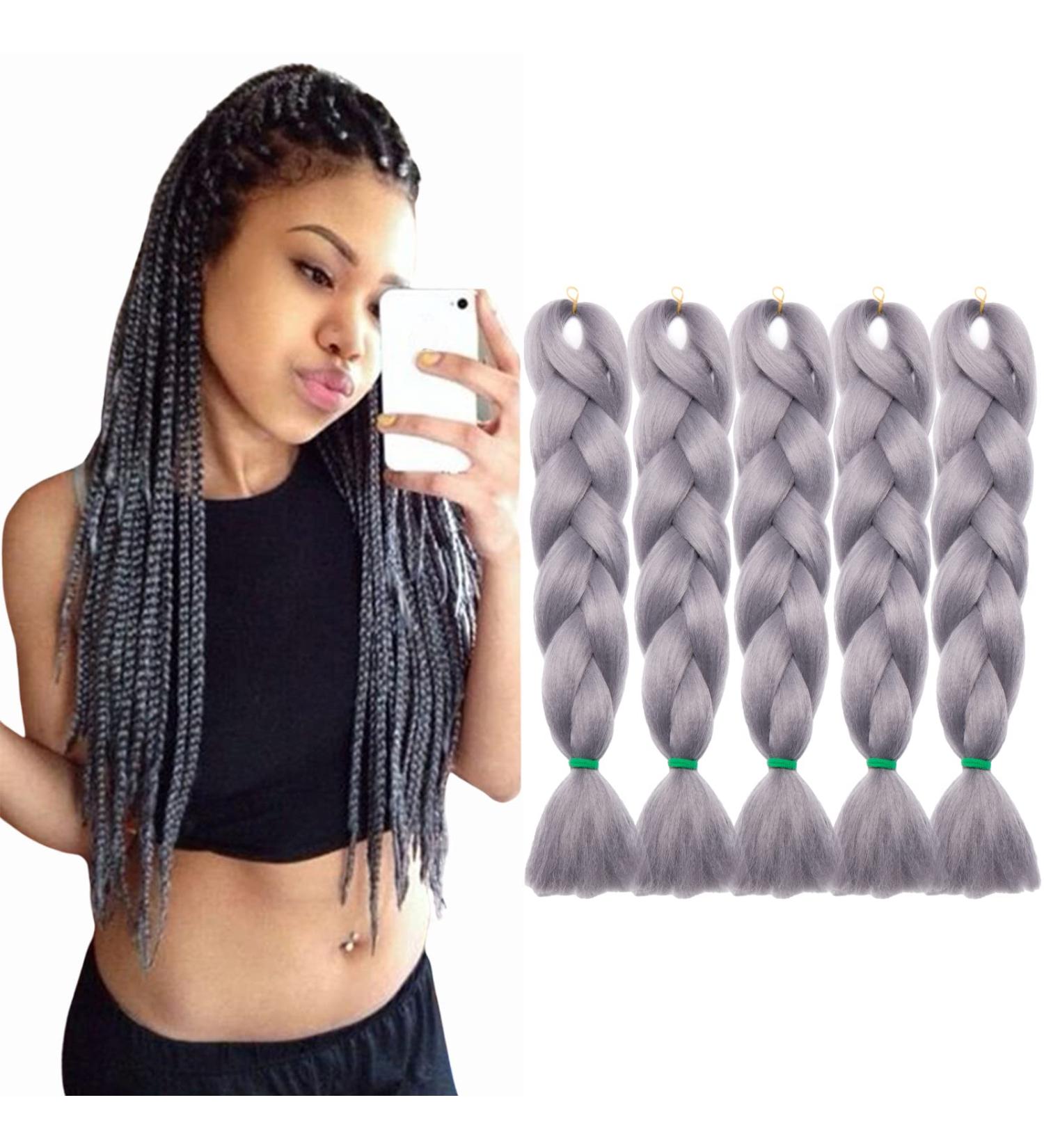 Tess Braids Extensions 60 cm - 5 Pack Jumbo Kanecalon Hair for Box Braids - Silver Gray - Buy Online on SooperMarket.com