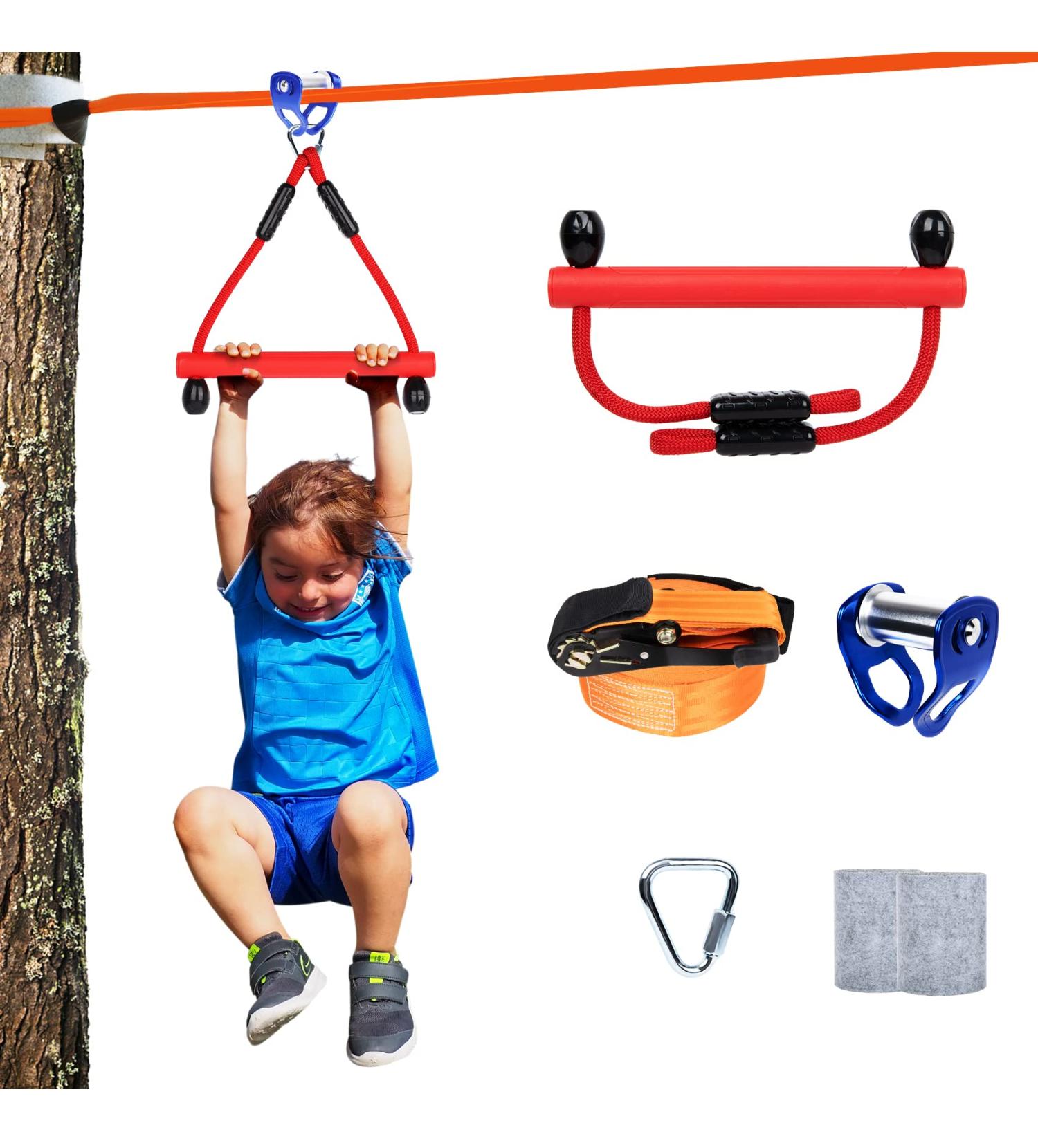 63 FT Zipline Pulley Kit for Backyard - Ninja Warrior Slackline Accessories for Kids & Adults - Buy Online on SooperMarket.com