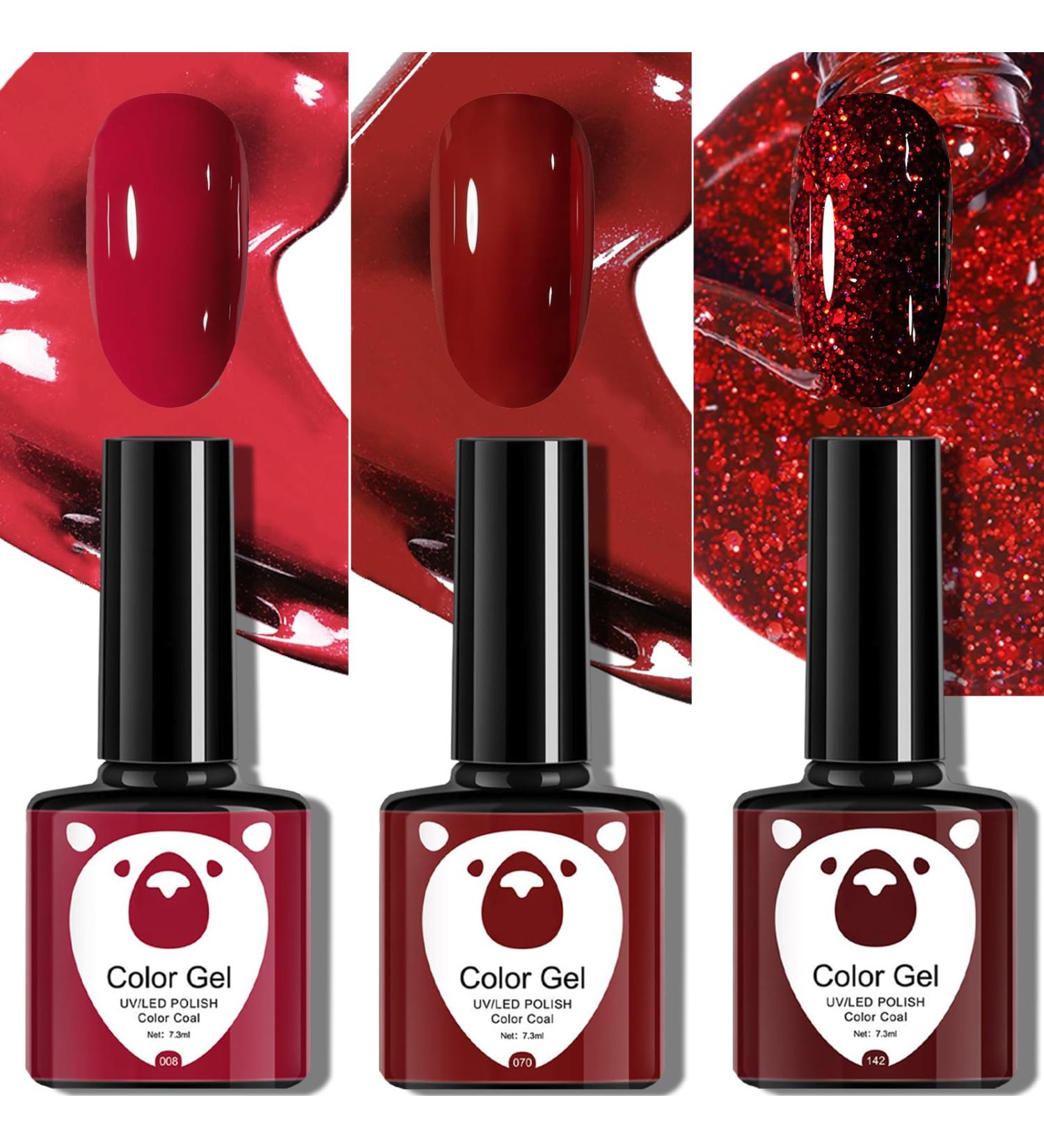Red Gel Nail Polish Set Glitter Dark Red Burgundy Cherry Red Gel Polish Sets Soak Off LED/UV Lamp Manicure Long Lasting Nail Varnish Kit for Christmas Women Nail Art Salon DIY Home - Buy Online on SooperMarket.com